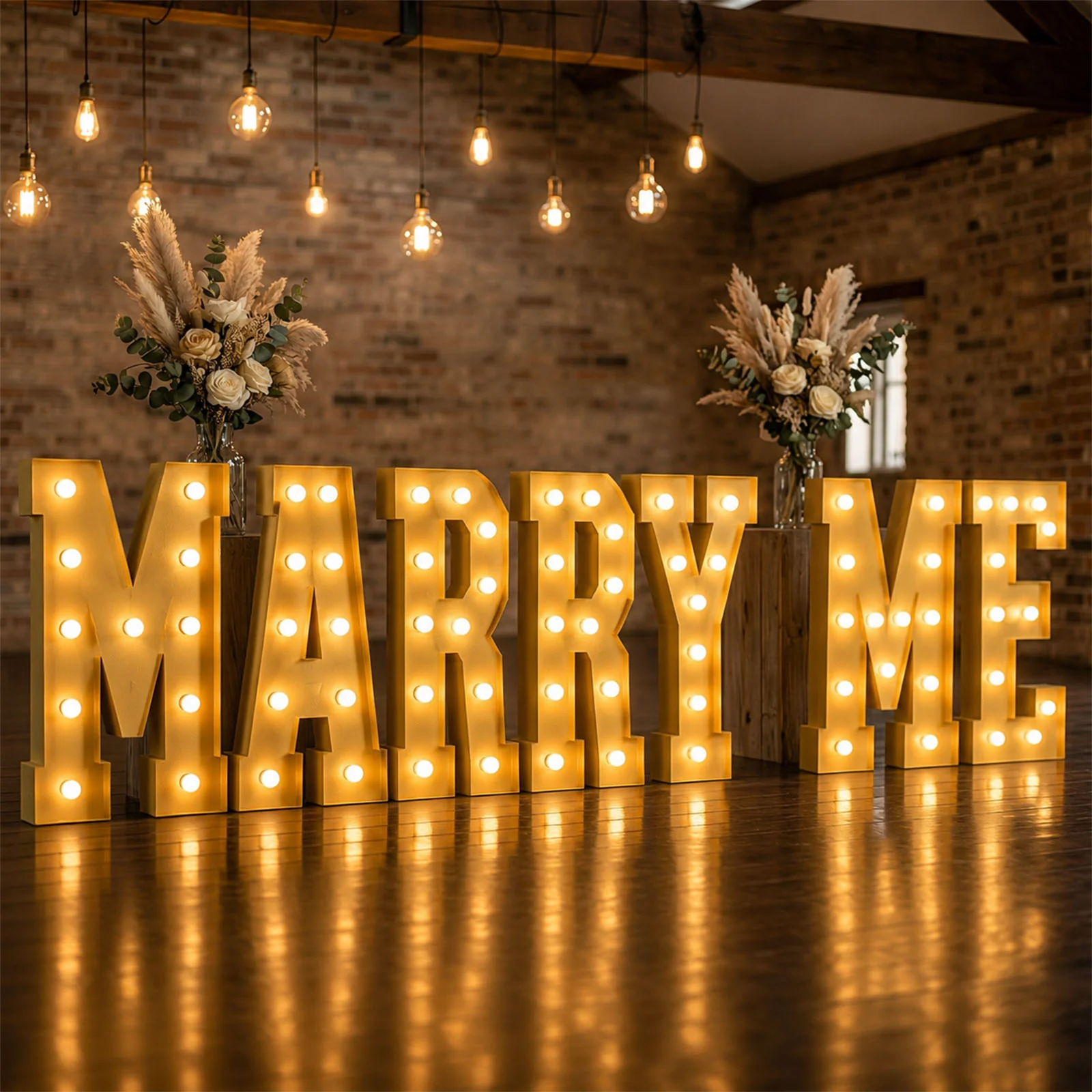Giant LED Marquee Light Up Letters "MARRY ME", Gold 4ft Pre-Cut Foam Board with Warm White Battery Operated LEDs, Glue Gun and Sticks - Image 3