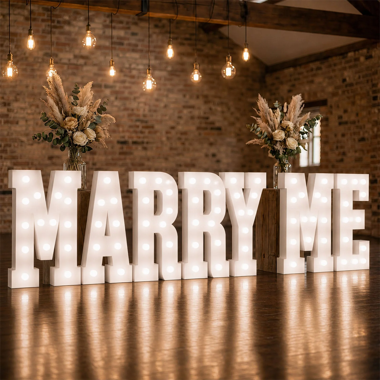 Giant LED Marquee Light Up Letters "MARRY ME", White 4ft Pre-Cut Foam Board with Warm White Battery Operated LEDs, Glue Gun and Sticks - Image 3