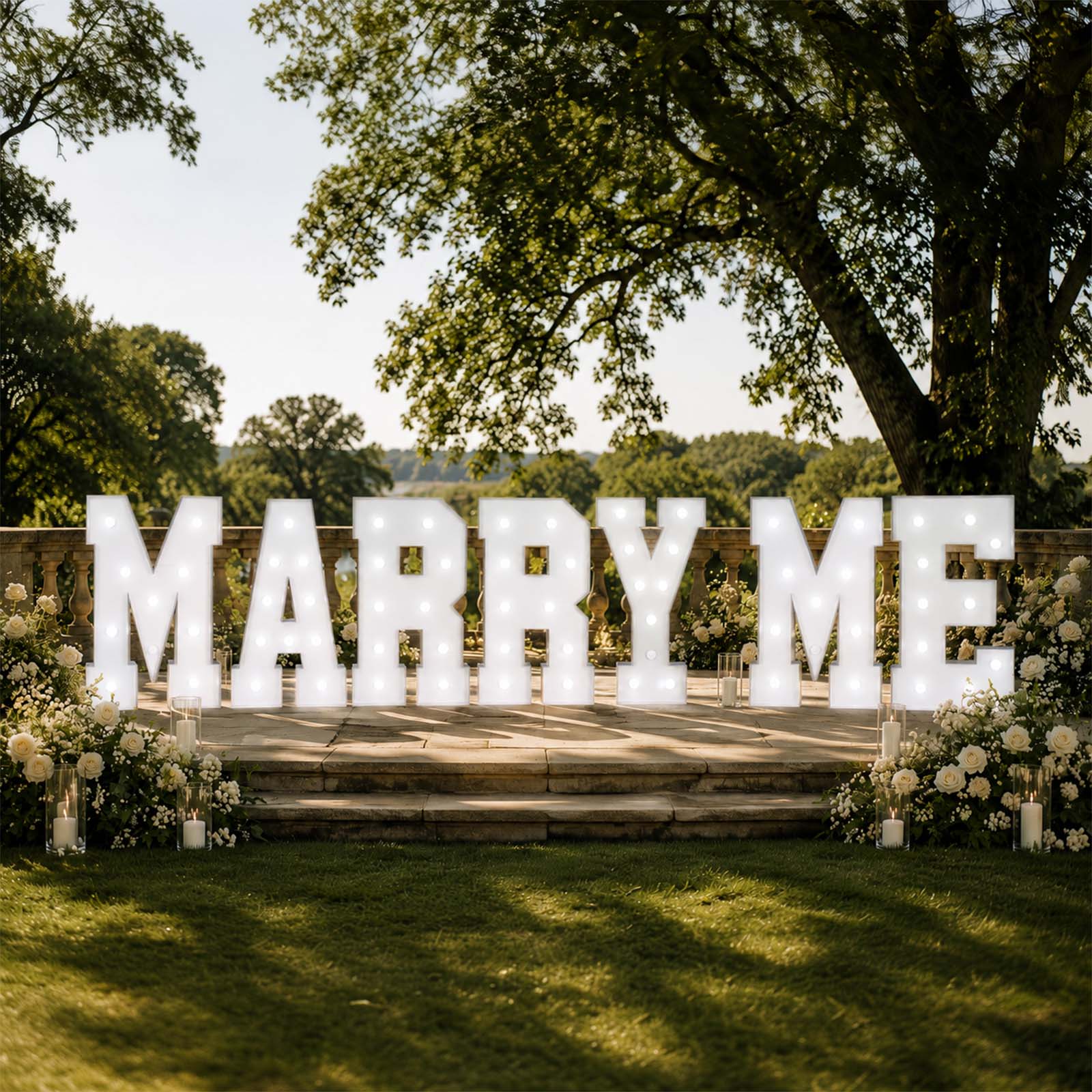 Giant LED Marquee Light Up Letters "MARRY ME", White 4ft Pre-Cut Foam Board with Warm White Battery Operated LEDs, Glue Gun and Sticks - Image 4