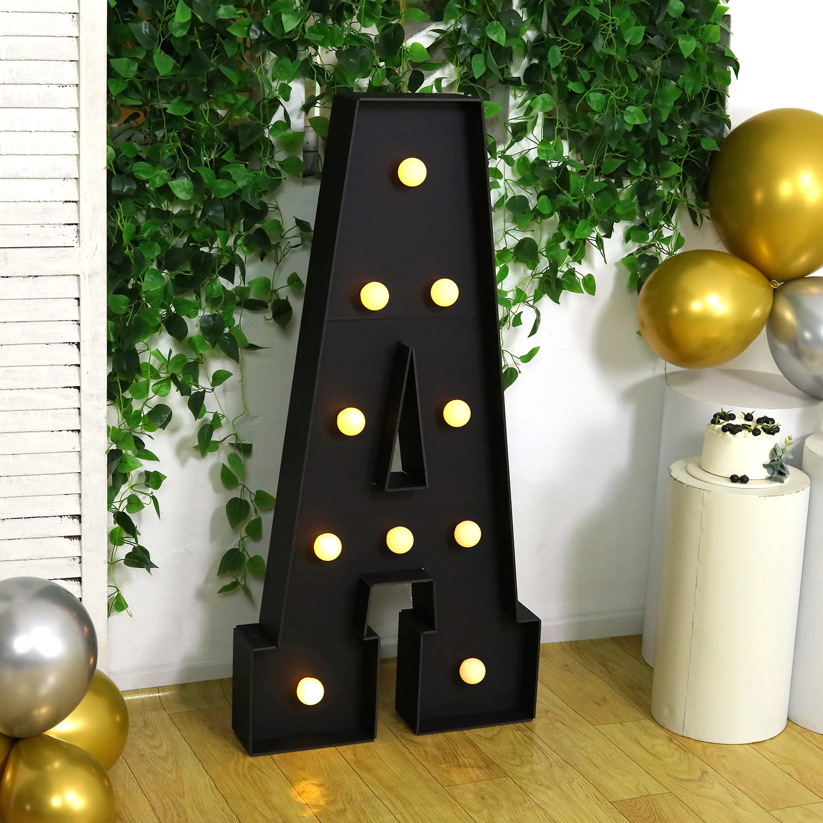 Giant LED Marquee Light Up Letter "A", Black 4ft Pre-Cut Foam Board with 10 Warm White Battery Operated LEDs, Glue Gun and Sticks