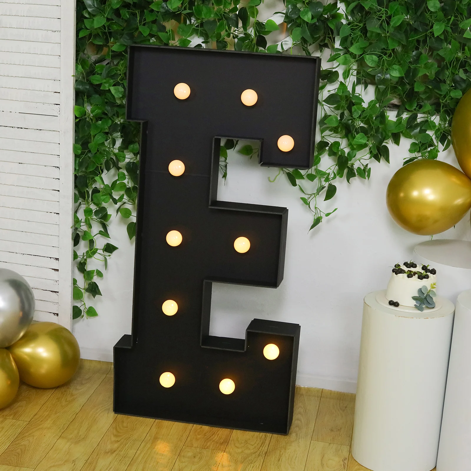 Giant LED Marquee Light Up Letter "E", Black 4ft Pre-Cut Foam Board with 10 Warm White Battery Operated LEDs, Glue Gun and Sticks - Image 4