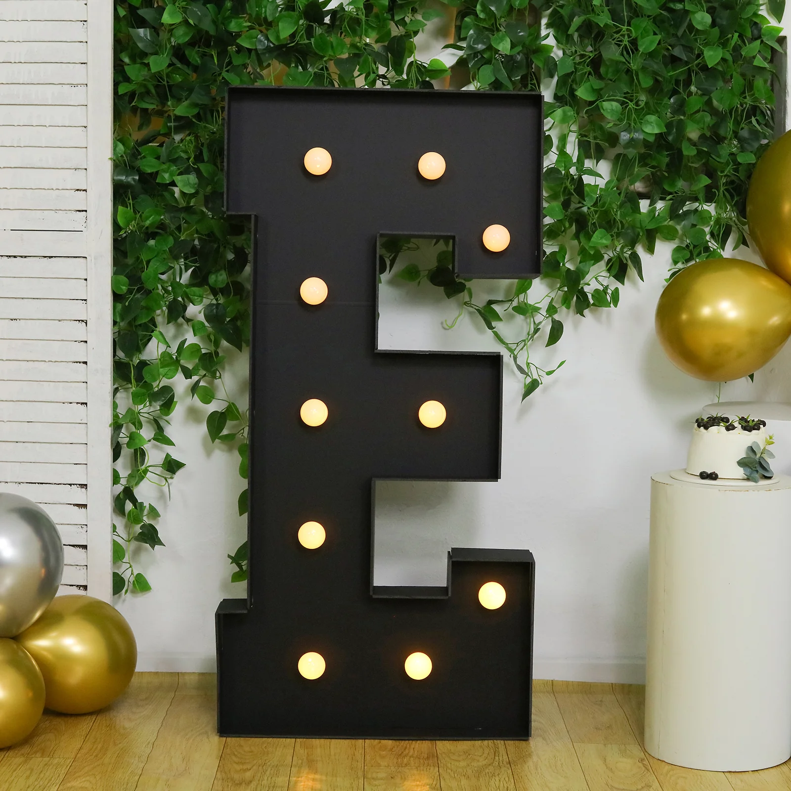 Giant LED Marquee Light Up Letter "E", Black 4ft Pre-Cut Foam Board with 10 Warm White Battery Operated LEDs, Glue Gun and Sticks - Image 5