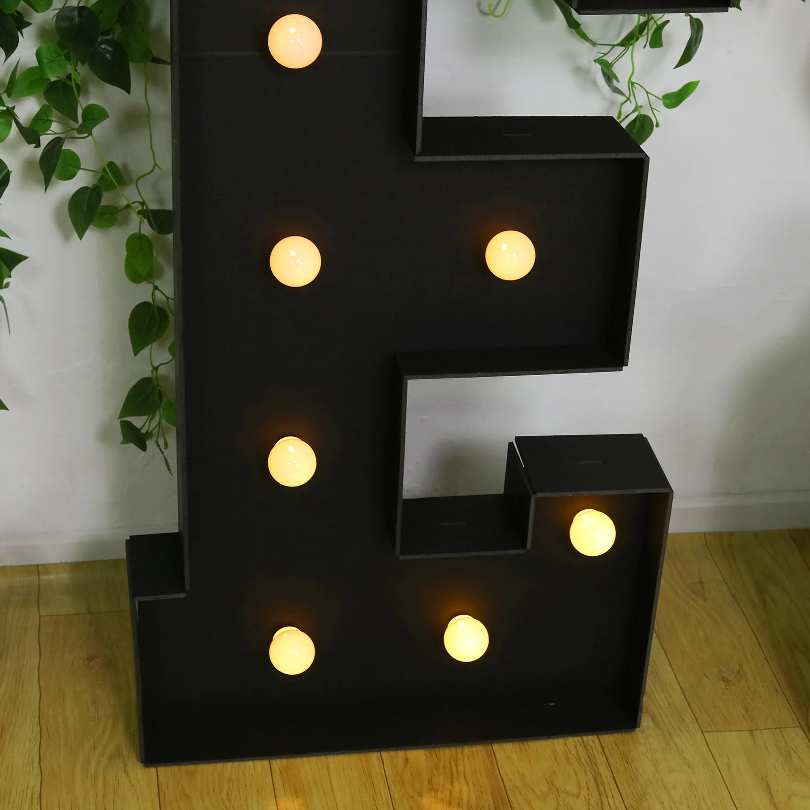 Giant LED Marquee Light Up Letter "E", Black 4ft Pre-Cut Foam Board with 10 Warm White Battery Operated LEDs, Glue Gun and Sticks - Image 6