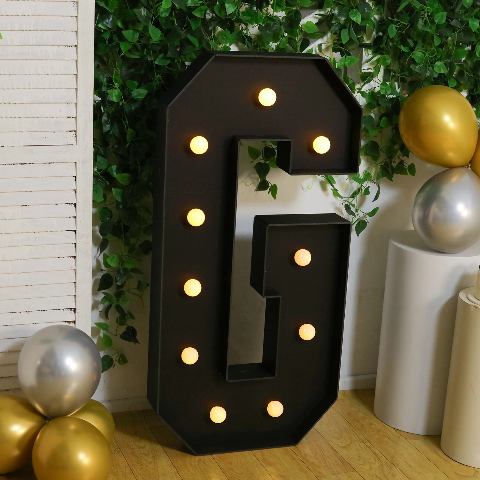 Giant LED Marquee Light Up Letter "G", Black 4ft Pre-Cut Foam Board with 10 Warm White Battery Operated LEDs, Glue Gun and Sticks