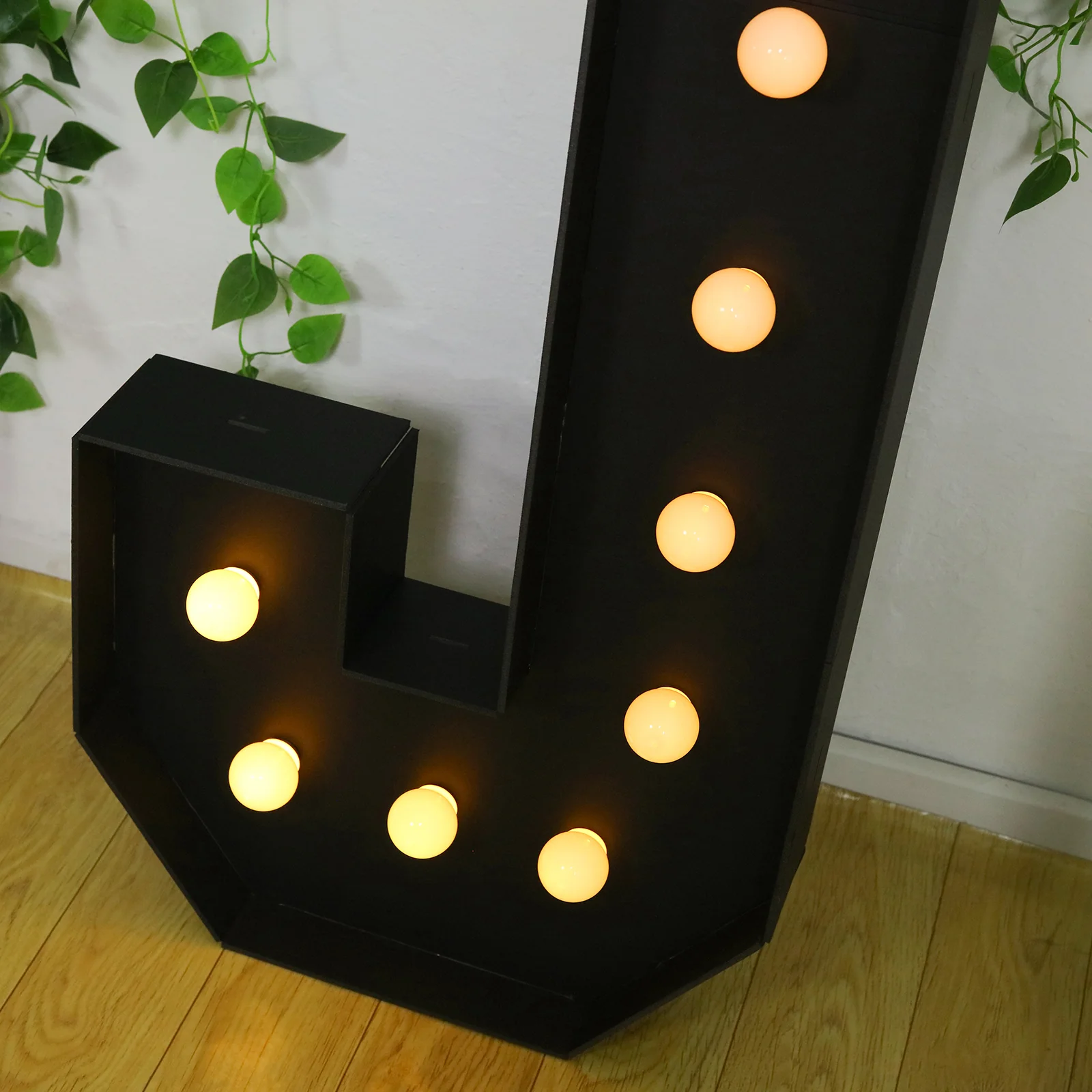 Giant LED Marquee Light Up Letter "J", Black 4ft Pre-Cut Foam Board with 10 Warm White Battery Operated LEDs, Glue Gun and Sticks - Image 2