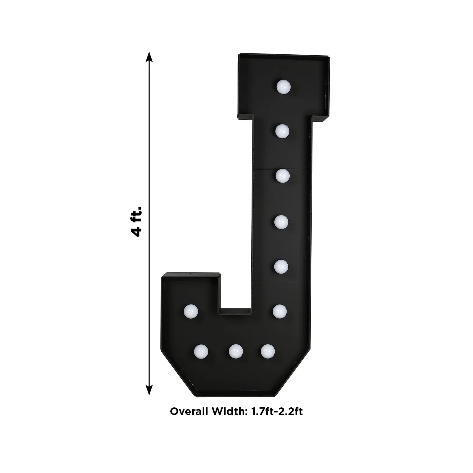 Giant LED Marquee Light Up Letter "J", Black 4ft Pre-Cut Foam Board with 10 Warm White Battery Operated LEDs, Glue Gun and Sticks - Image 3
