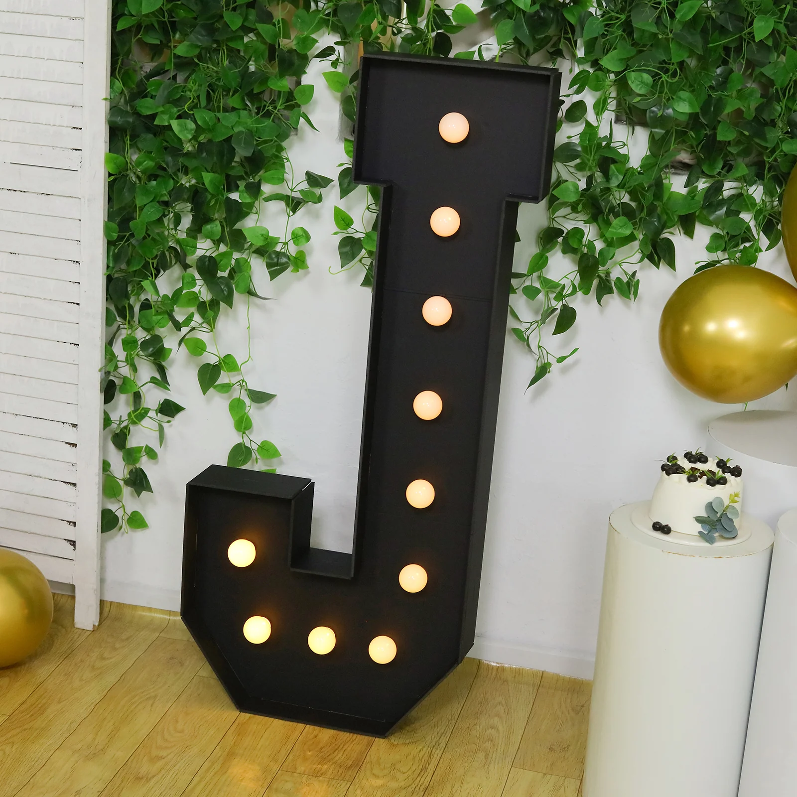 Giant LED Marquee Light Up Letter "J", Black 4ft Pre-Cut Foam Board with 10 Warm White Battery Operated LEDs, Glue Gun and Sticks - Image 4