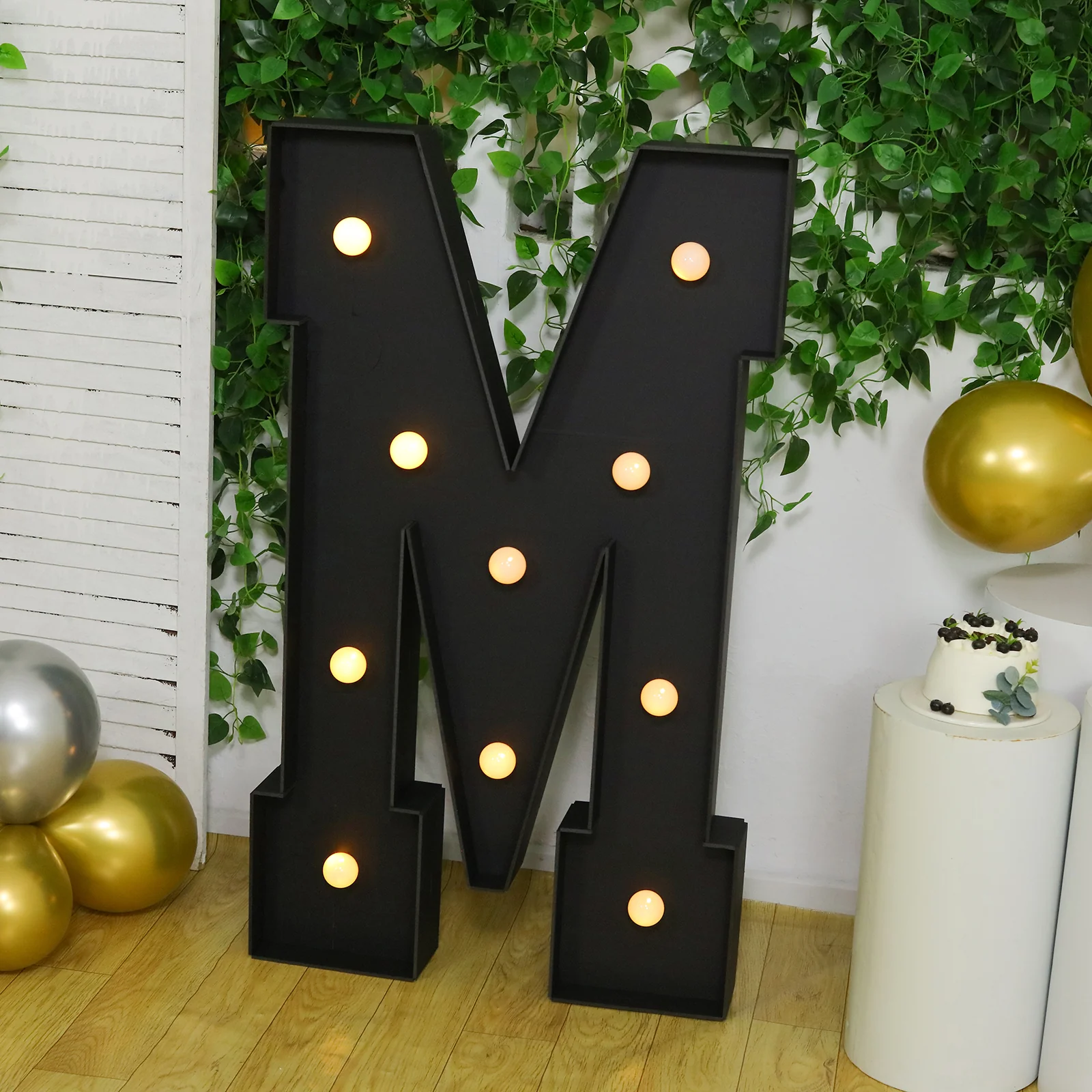 Giant LED Marquee Light Up Letter "M", Black 4ft Pre-Cut Foam Board with 10 Warm White Battery Operated LEDs, Glue Gun and Sticks - Image 8