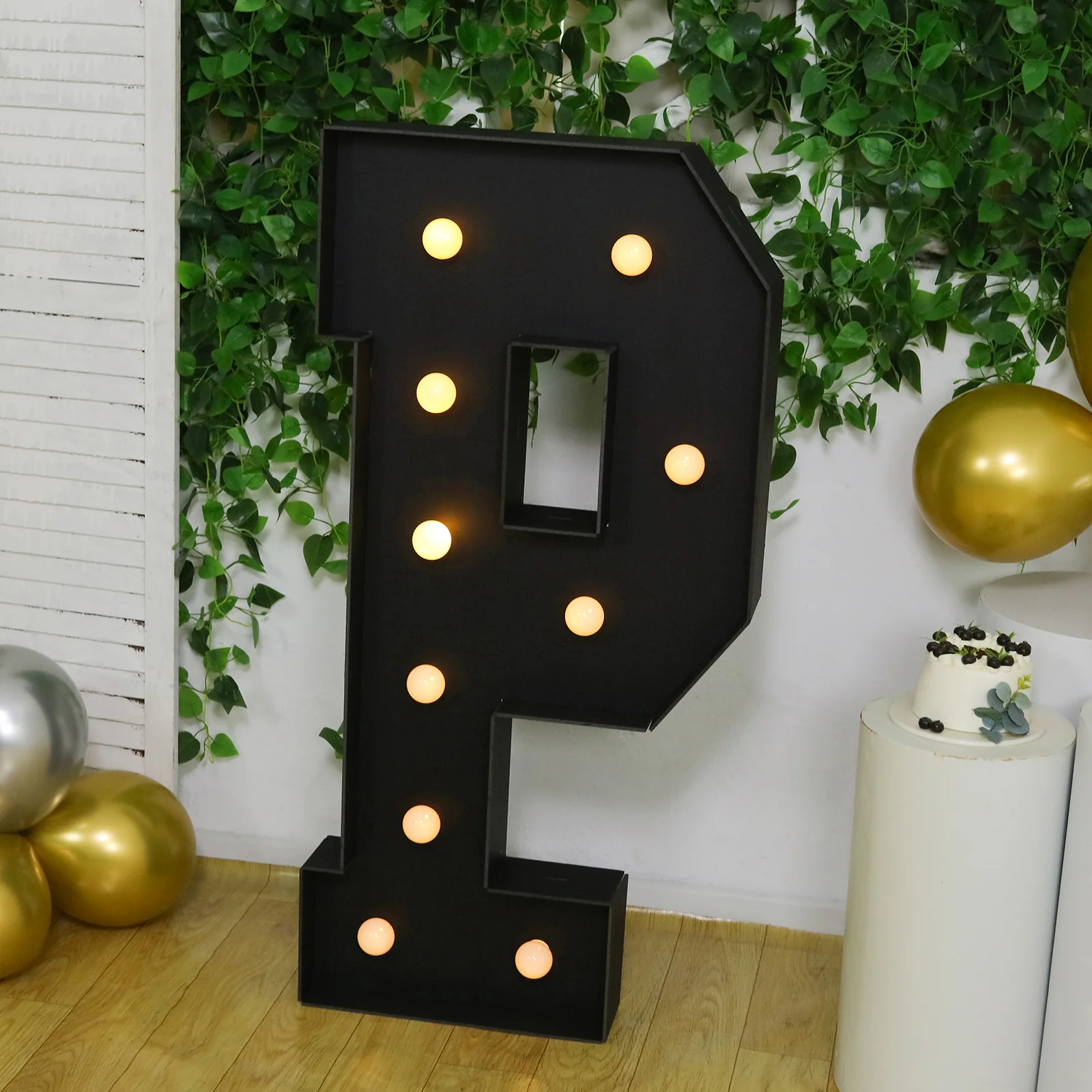 Giant LED Marquee Light Up Letter "P", Black 4ft Pre-Cut Foam Board with 10 Warm White Battery Operated LEDs, Glue Gun and Sticks - Image 7
