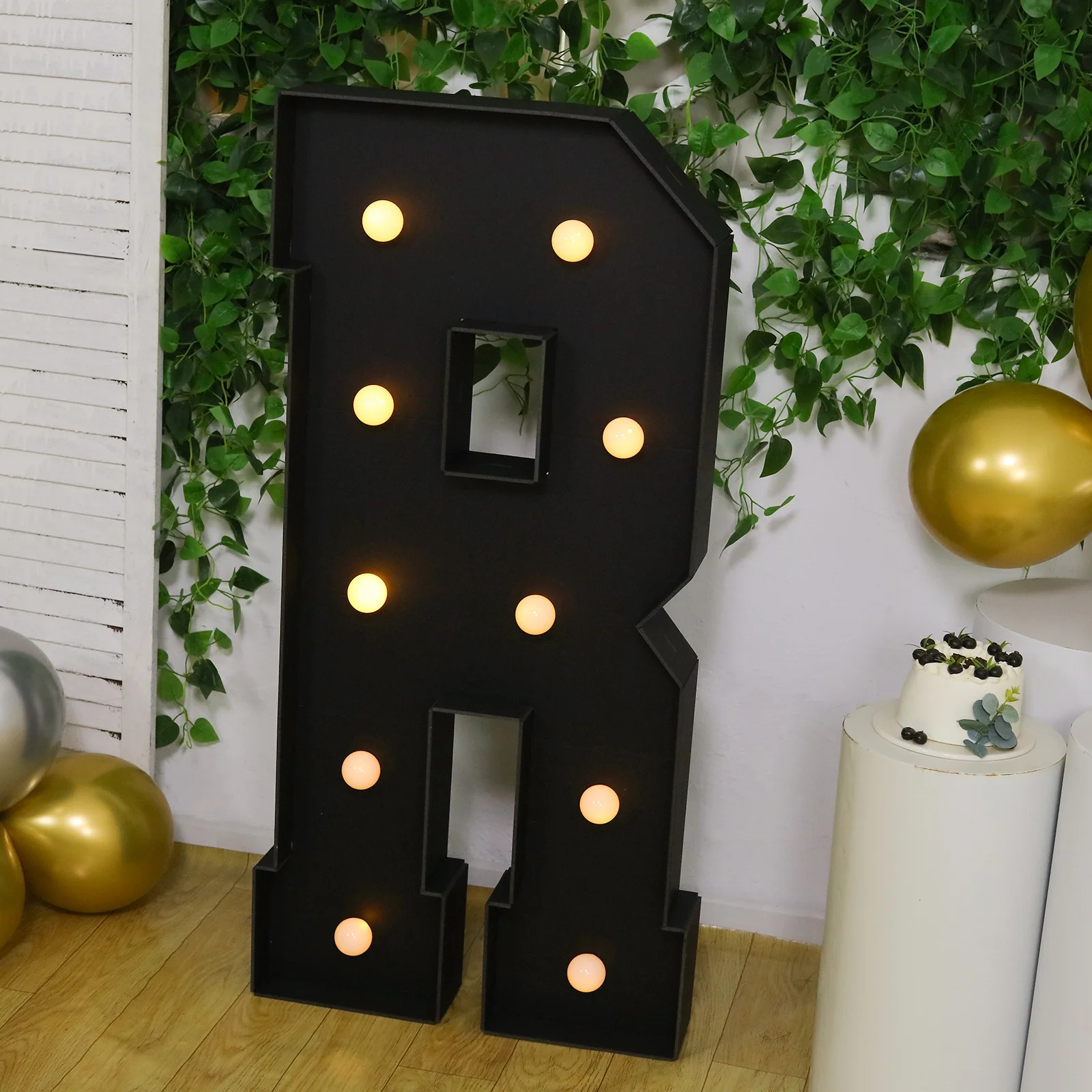 Giant LED Marquee Light Up Letter "R", Black 4ft Pre-Cut Foam Board with 10 Warm White Battery Operated LEDs, Glue Gun and Sticks - Image 8