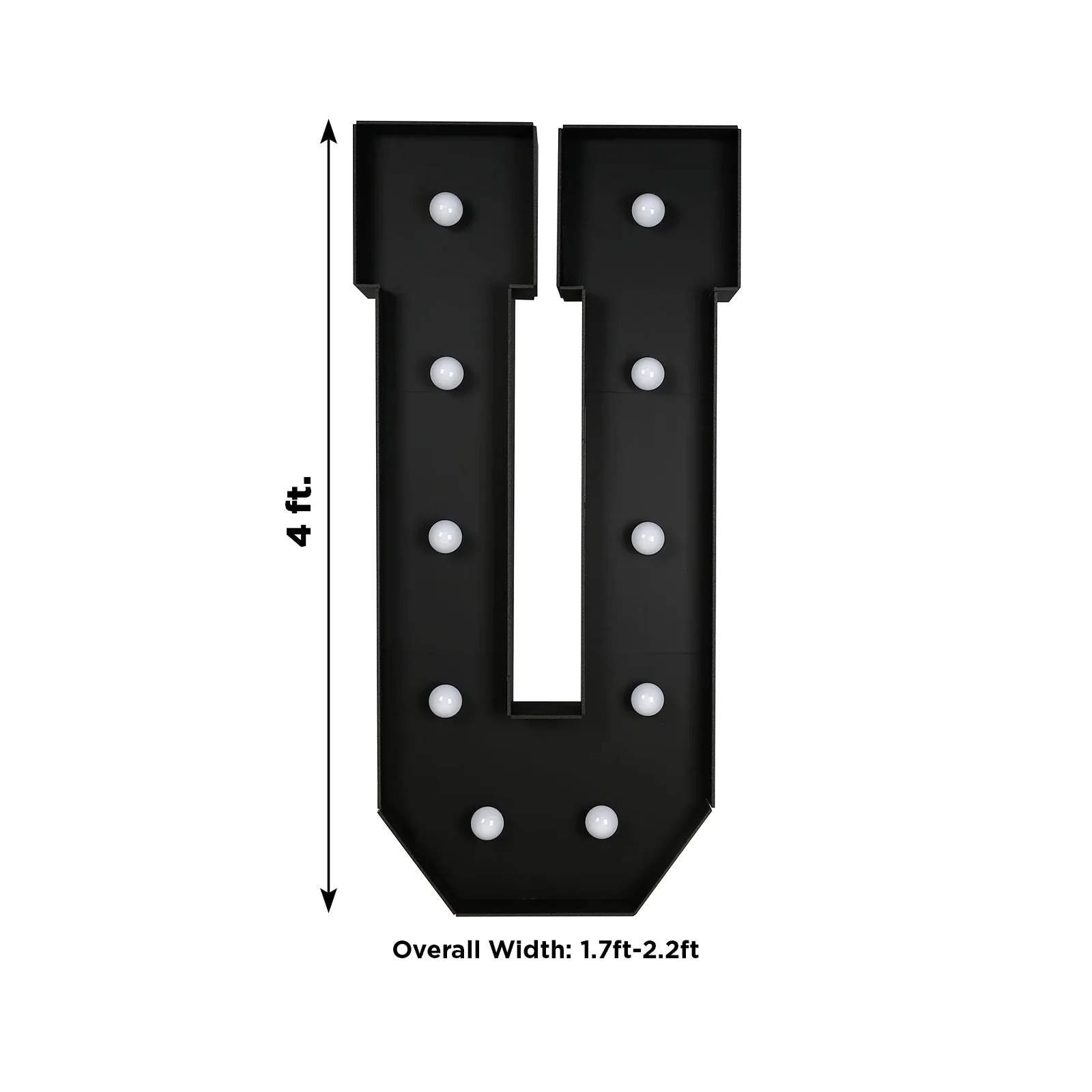Giant LED Marquee Light Up Letter "U", Black 4ft Pre-Cut Foam Board with 10 Warm White Battery Operated LEDs, Glue Gun and Sticks - Image 3