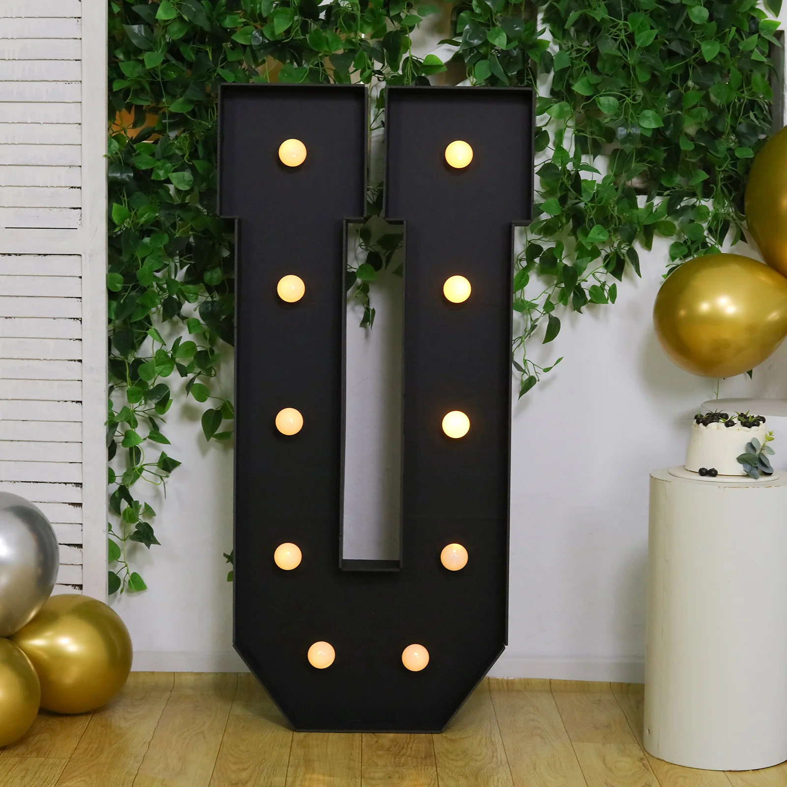 Giant LED Marquee Light Up Letter "U", Black 4ft Pre-Cut Foam Board with 10 Warm White Battery Operated LEDs, Glue Gun and Sticks - Image 7