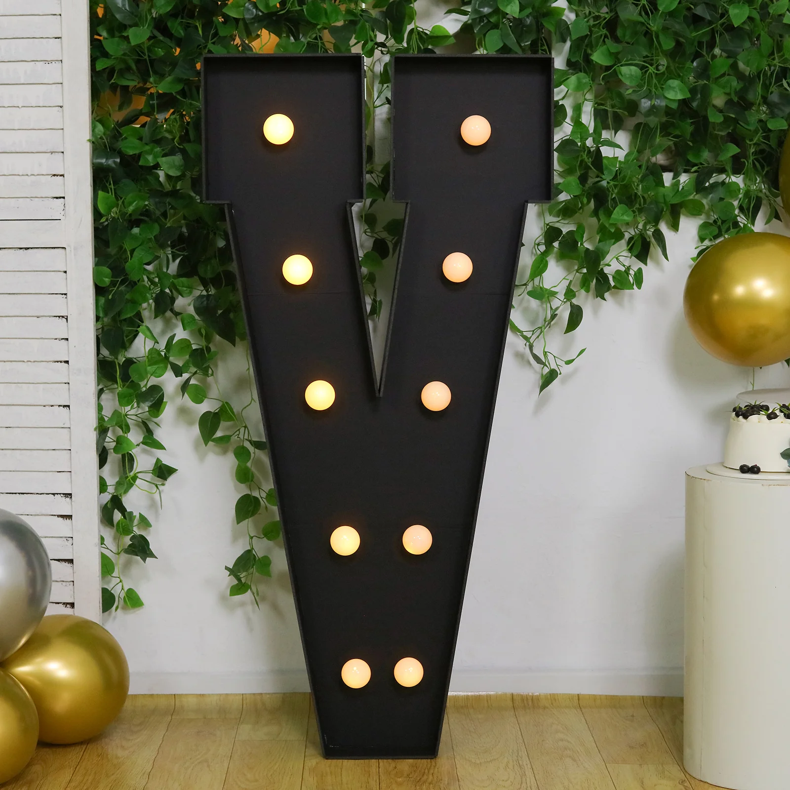 Giant LED Marquee Light Up Letter "V", Black 4ft Pre-Cut Foam Board with 10 Warm White Battery Operated LEDs, Glue Gun and Sticks - Image 6