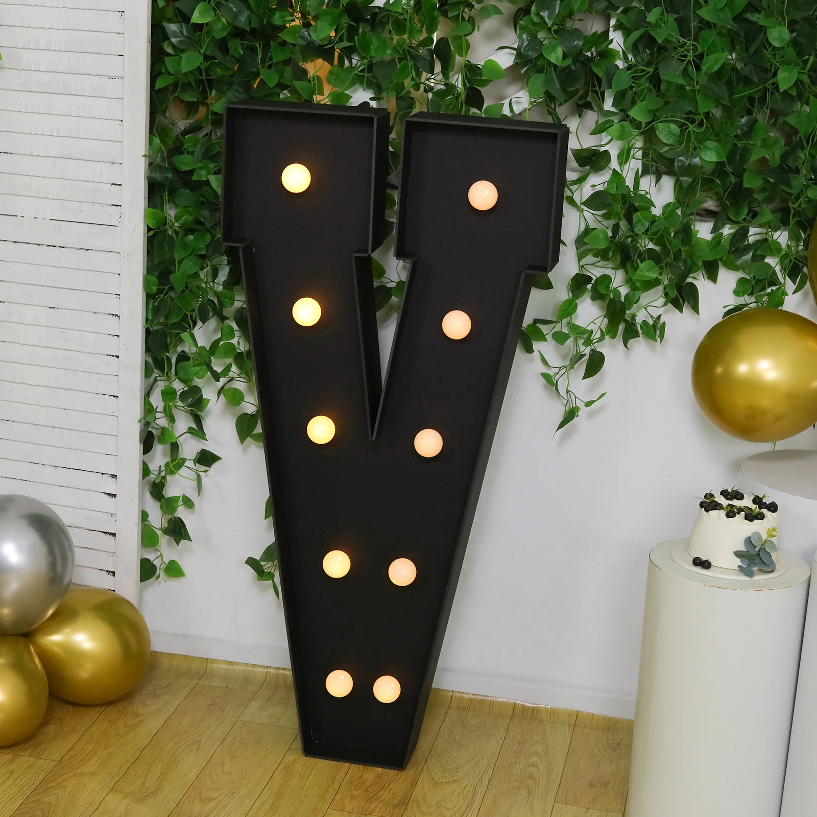 Giant LED Marquee Light Up Letter "V", Black 4ft Pre-Cut Foam Board with 10 Warm White Battery Operated LEDs, Glue Gun and Sticks - Image 7