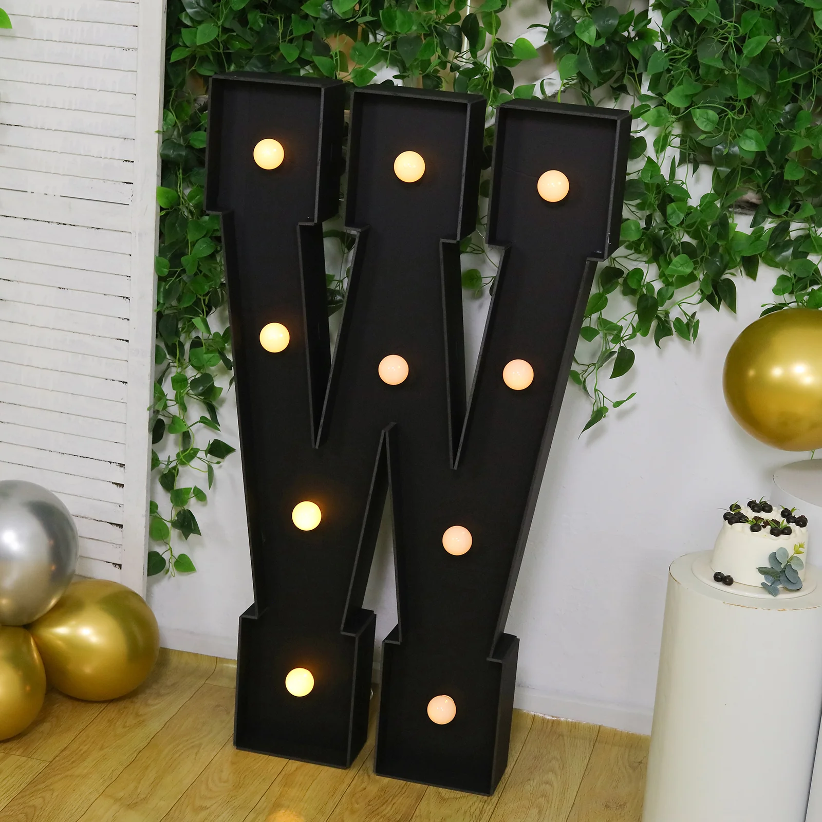 Giant LED Marquee Light Up Letter "W", Black 4ft Pre-Cut Foam Board with 10 Warm White Battery Operated LEDs, Glue Gun and Sticks - Image 8