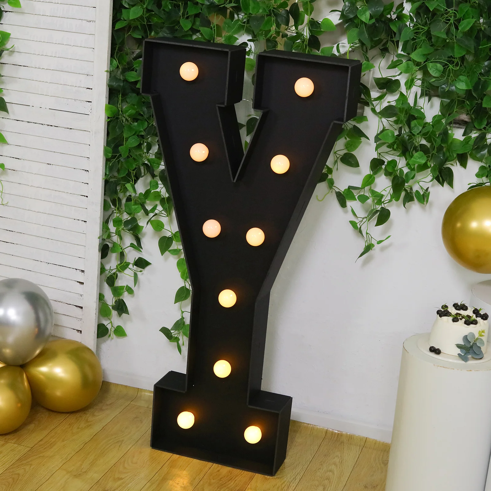 Giant LED Marquee Light Up Letter "Y", Black 4ft Pre-Cut Foam Board with 10 Warm White Battery Operated LEDs, Glue Gun and Sticks - Image 8