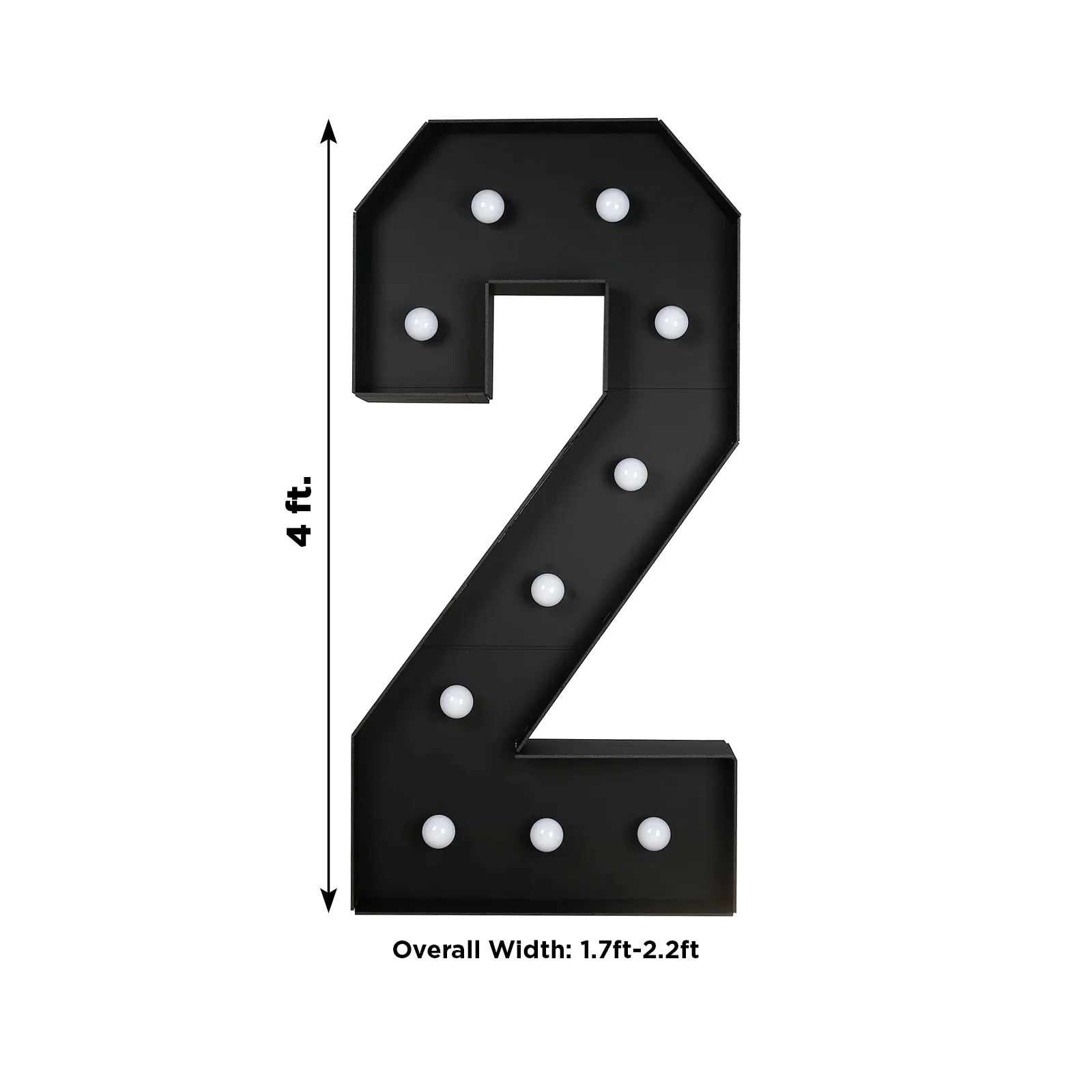 Giant LED Marquee Light Up Number "2", Black 4ft Pre-Cut Foam Board with 10 Warm White Battery Operated LEDs, Glue Gun and Sticks - Image 3