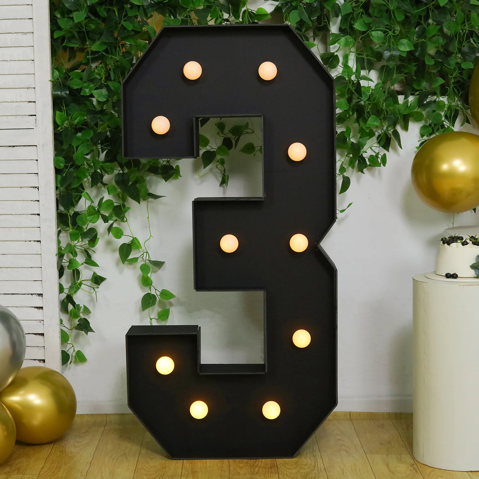 Giant LED Marquee Light Up Number "3", Black 4ft Pre-Cut Foam Board with 10 Warm White Battery Operated LEDs, Glue Gun and Sticks - Image 7