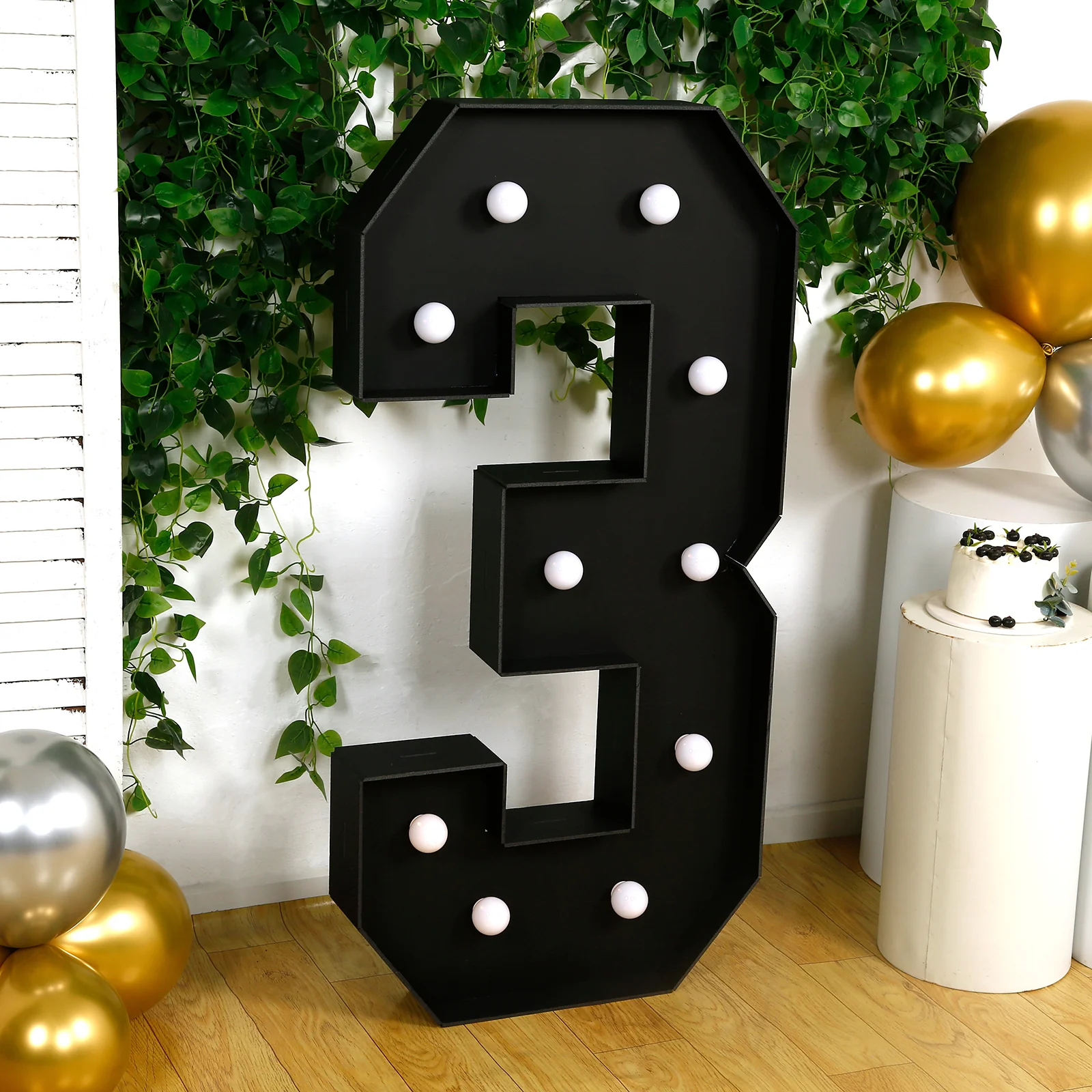 Giant LED Marquee Light Up Number "3", Black 4ft Pre-Cut Foam Board with 10 Warm White Battery Operated LEDs, Glue Gun and Sticks - Image 8