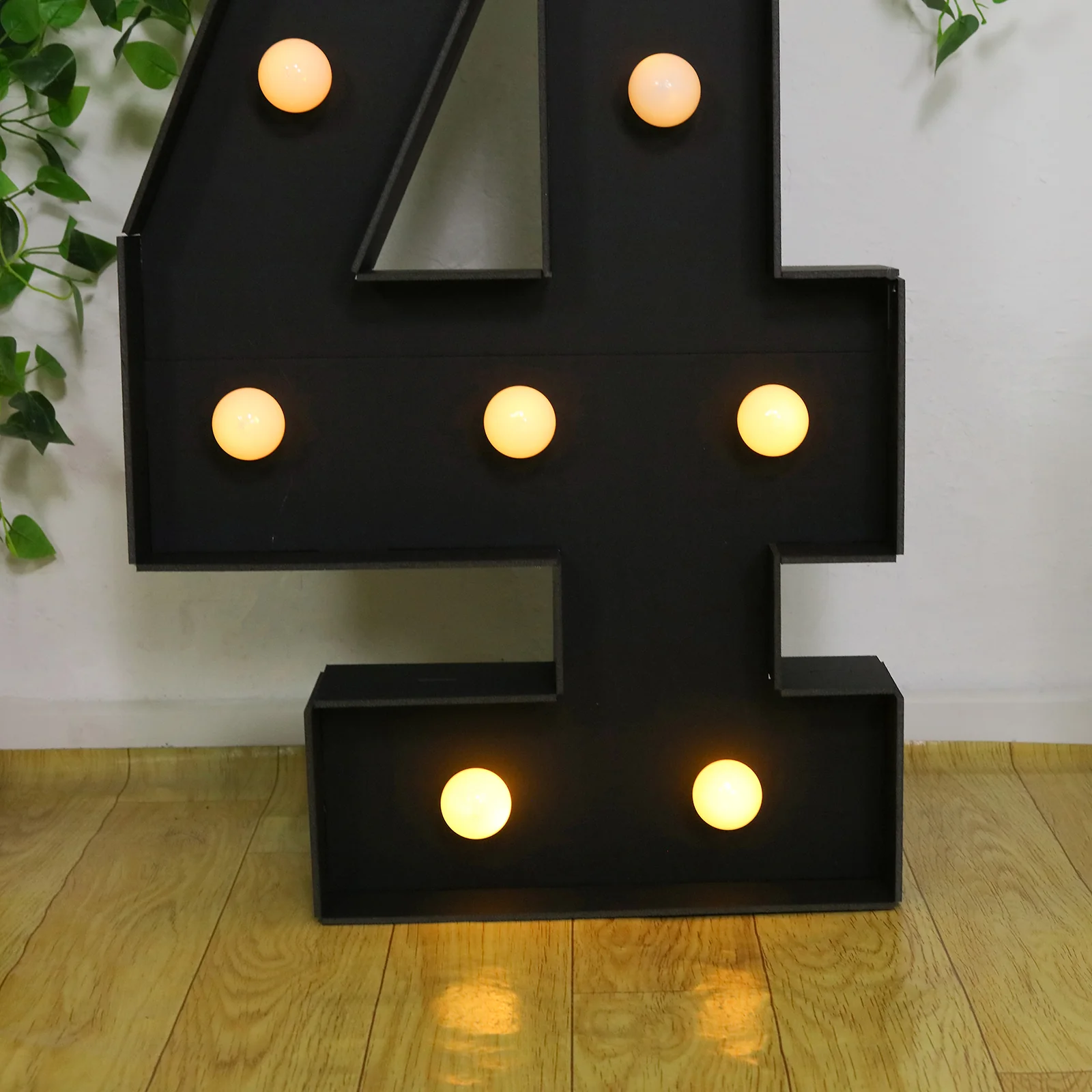 Giant LED Marquee Light Up Number "4", Black 4ft Pre-Cut Foam Board with 10 Warm White Battery Operated LEDs, Glue Gun and Sticks - Image 2
