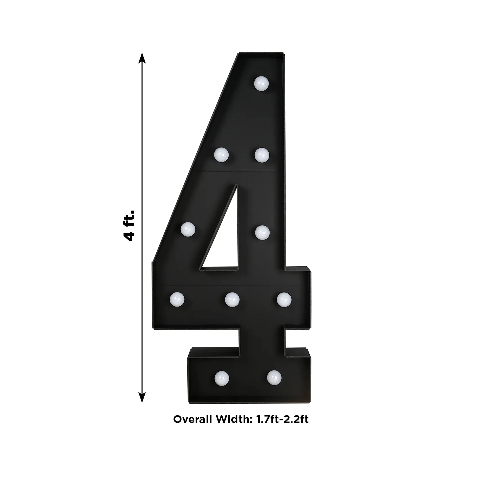 Giant LED Marquee Light Up Number "4", Black 4ft Pre-Cut Foam Board with 10 Warm White Battery Operated LEDs, Glue Gun and Sticks - Image 3