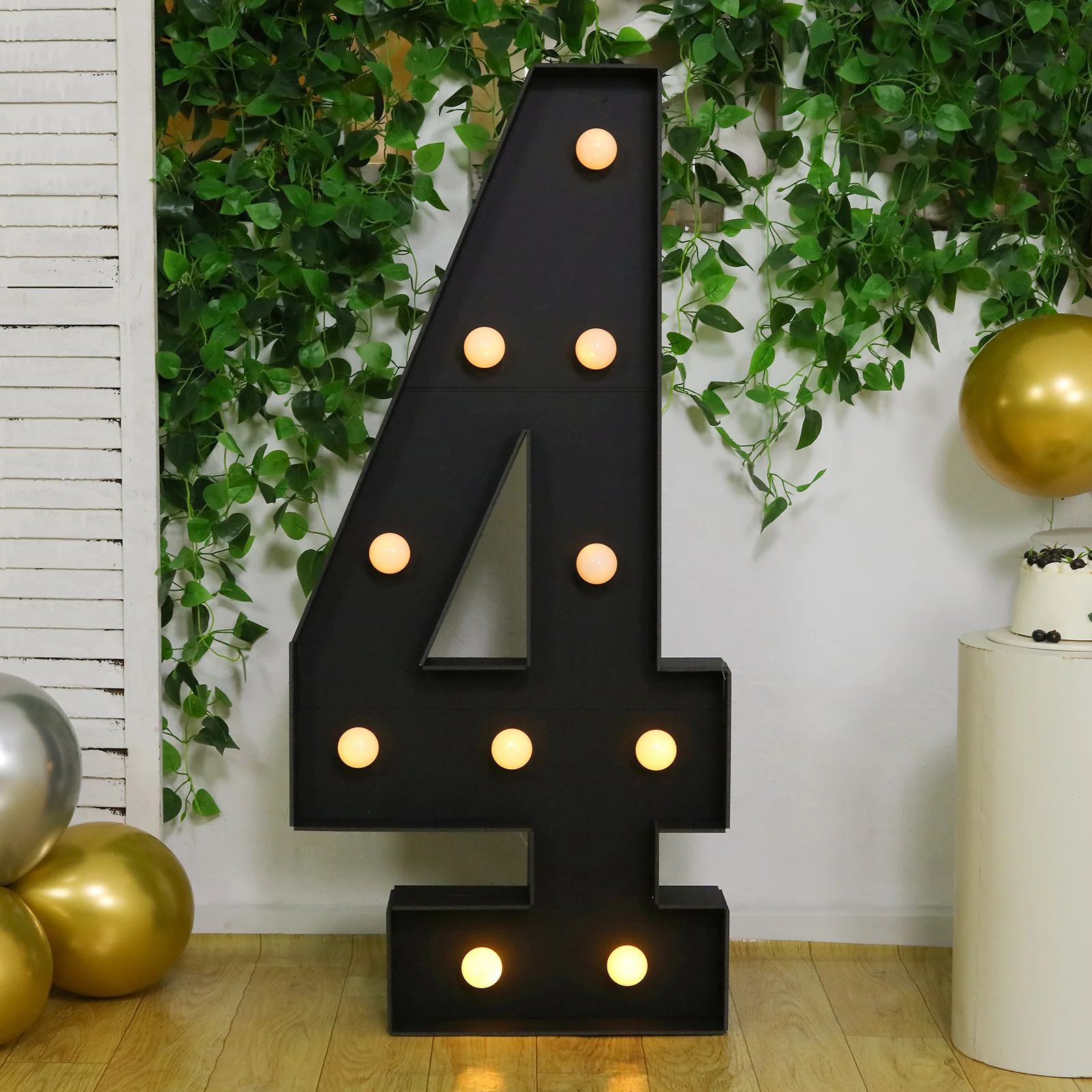 Giant LED Marquee Light Up Number "4", Black 4ft Pre-Cut Foam Board with 10 Warm White Battery Operated LEDs, Glue Gun and Sticks - Image 7