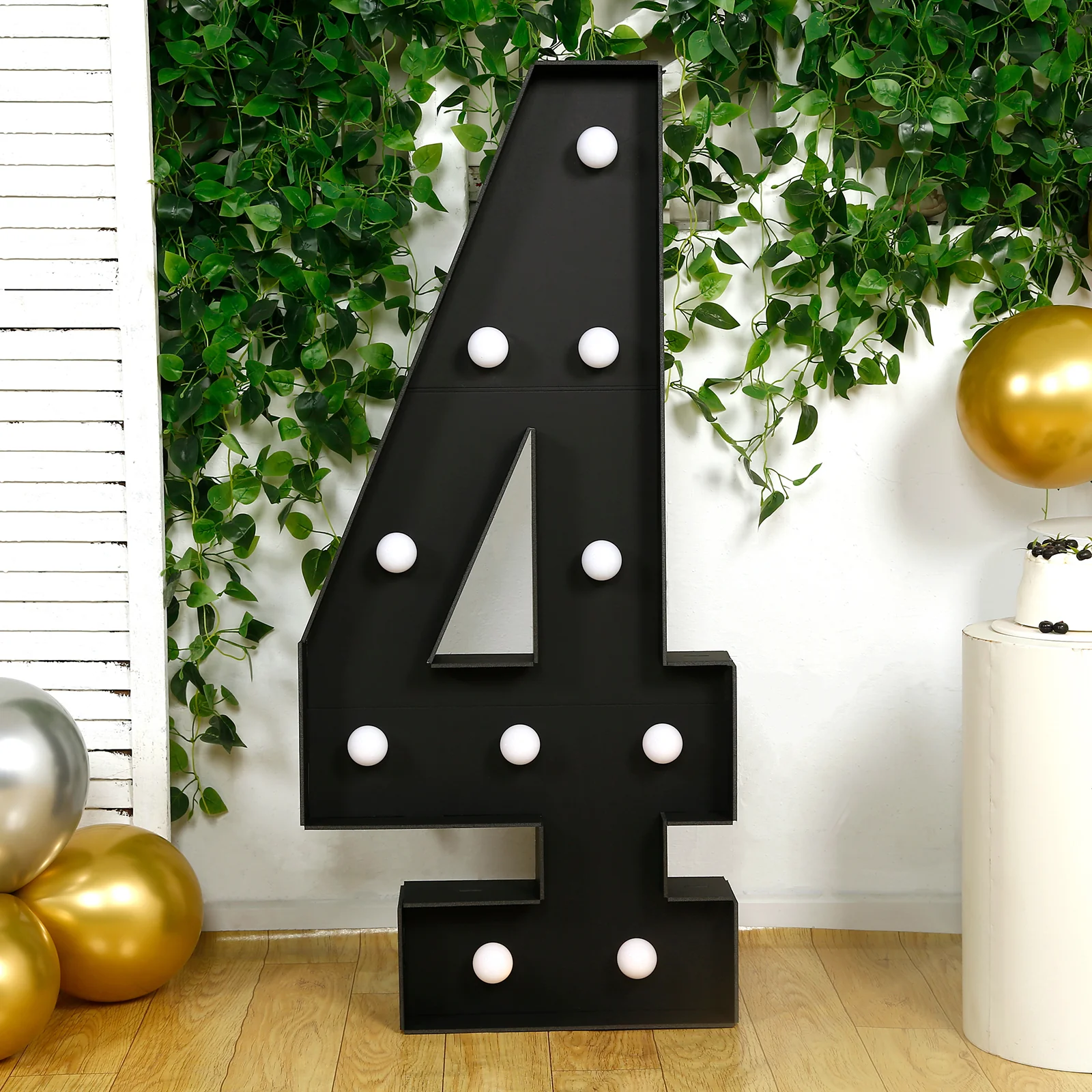 Giant LED Marquee Light Up Number "4", Black 4ft Pre-Cut Foam Board with 10 Warm White Battery Operated LEDs, Glue Gun and Sticks - Image 8