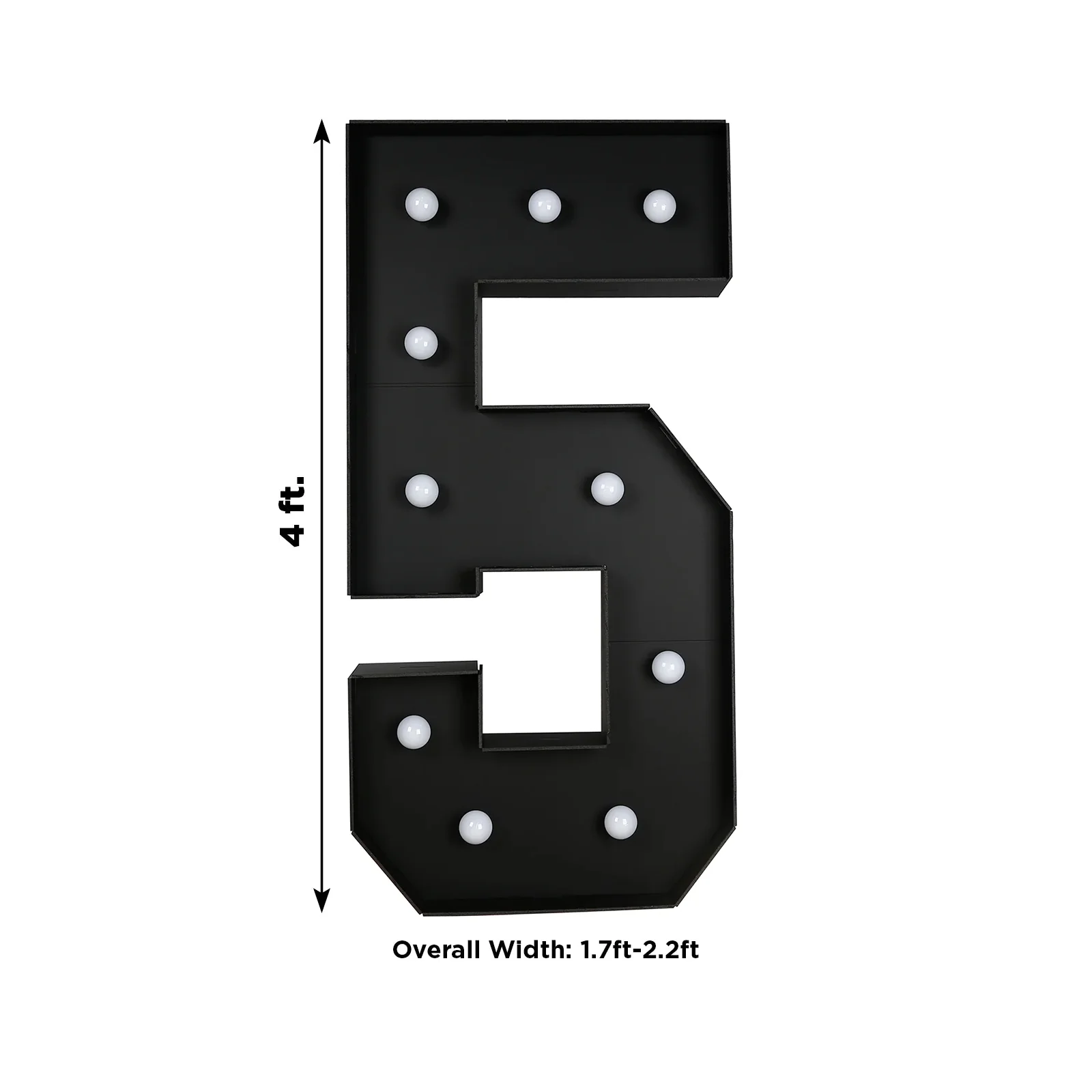 Giant LED Marquee Light Up Number "5", Black 4ft Pre-Cut Foam Board with 10 Warm White Battery Operated LEDs, Glue Gun and Sticks - Image 3