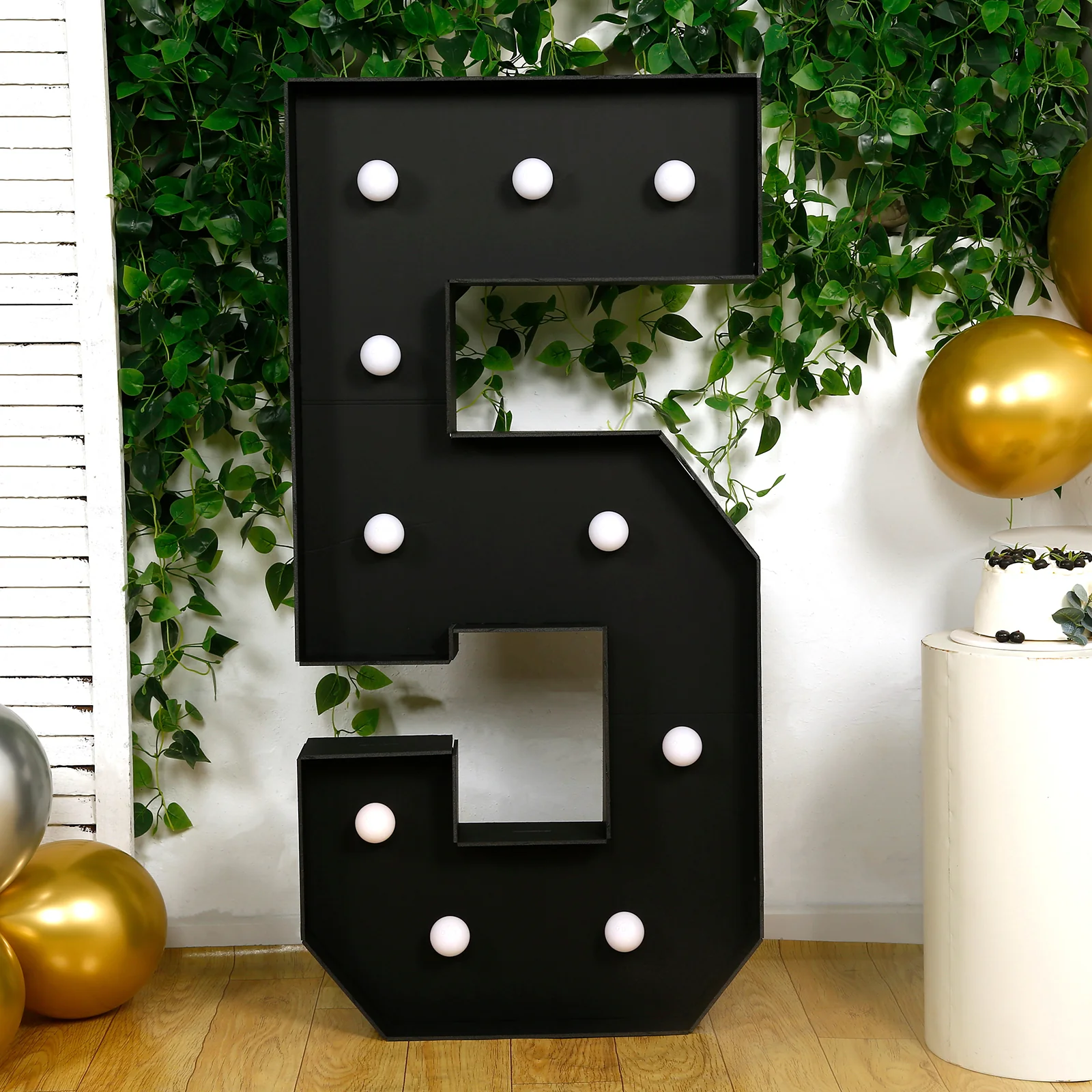 Giant LED Marquee Light Up Number "5", Black 4ft Pre-Cut Foam Board with 10 Warm White Battery Operated LEDs, Glue Gun and Sticks - Image 8