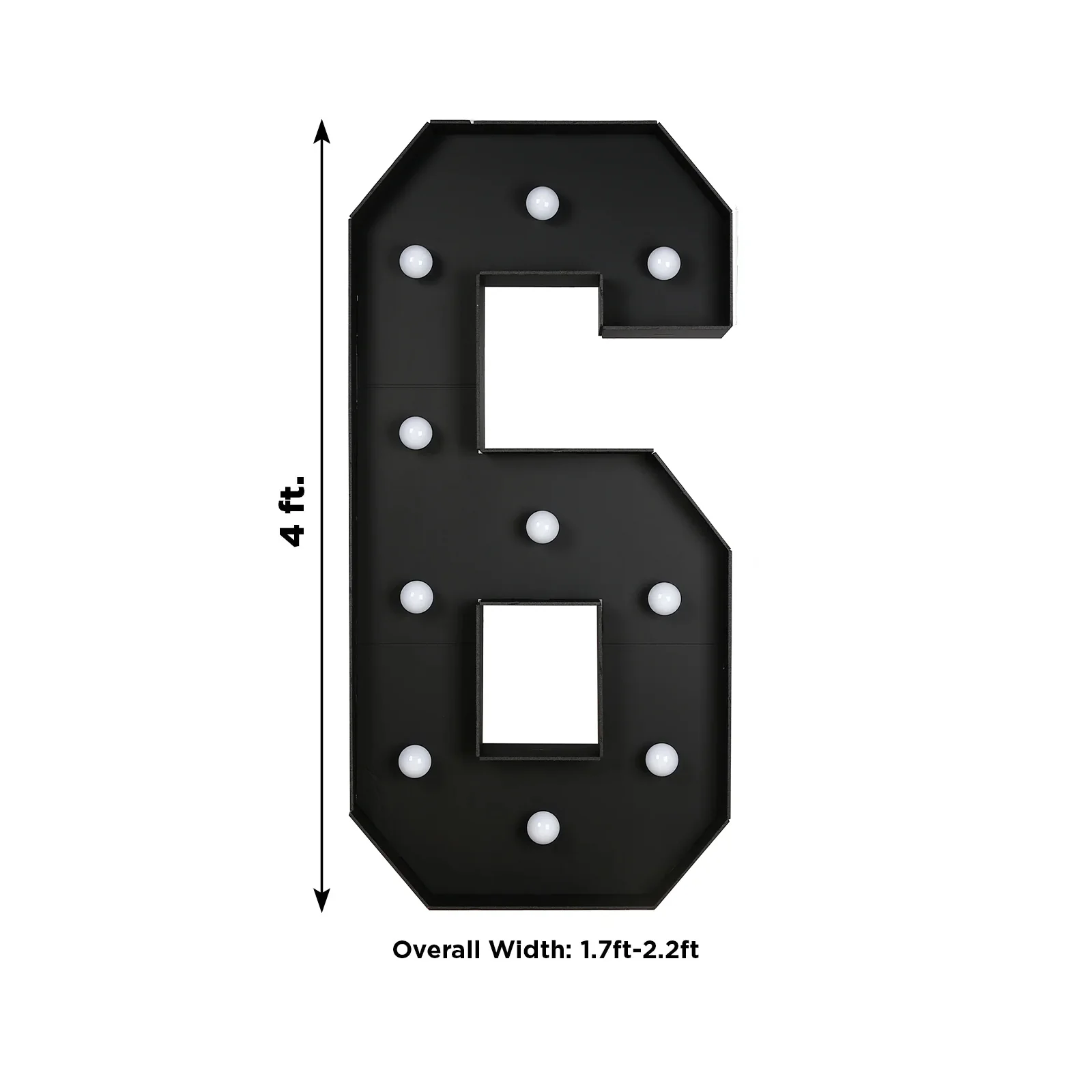 Giant LED Marquee Light Up Number "6", Black 4ft Pre-Cut Foam Board with 10 Warm White Battery Operated LEDs, Glue Gun and Sticks - Image 3