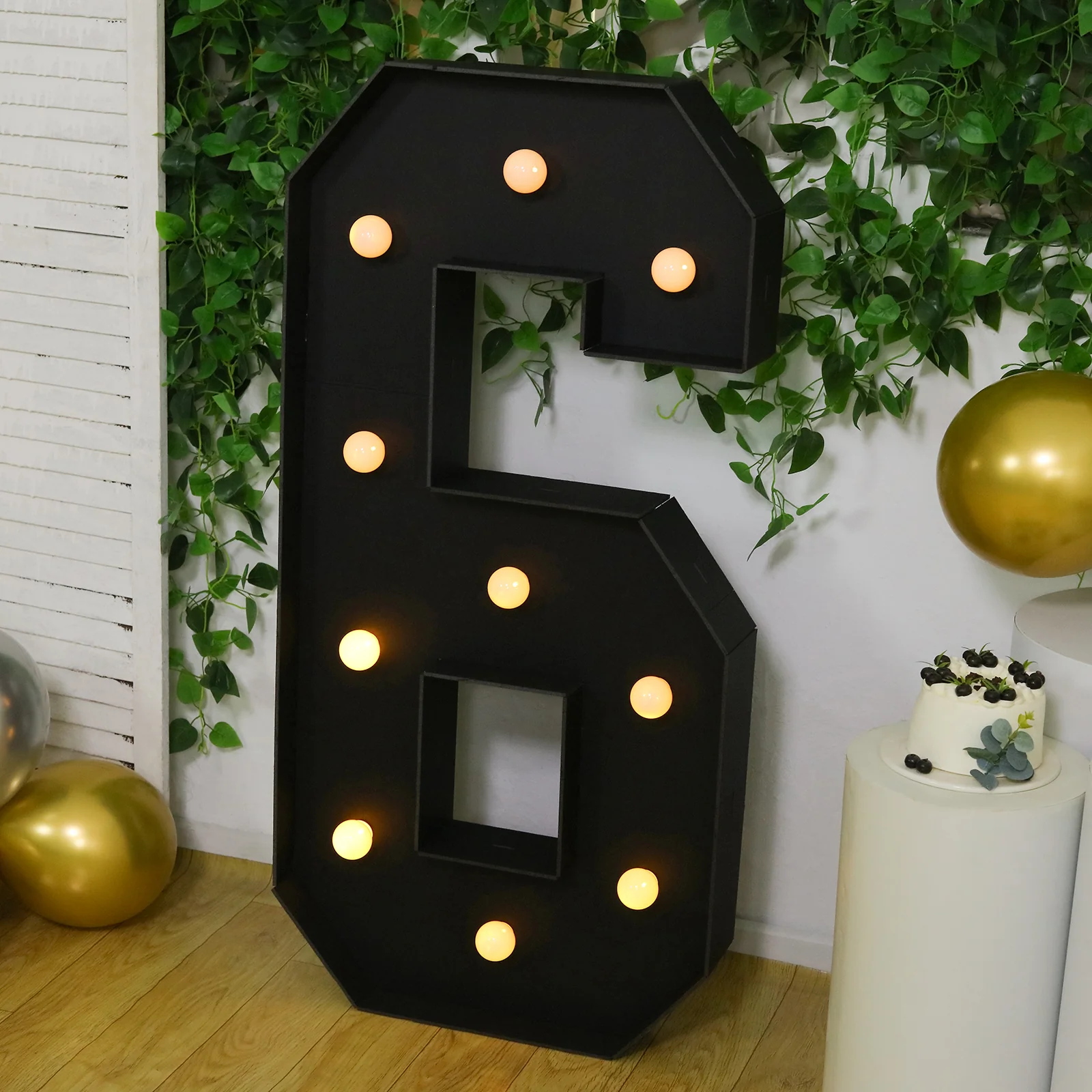 Giant LED Marquee Light Up Number "6", Black 4ft Pre-Cut Foam Board with 10 Warm White Battery Operated LEDs, Glue Gun and Sticks - Image 4