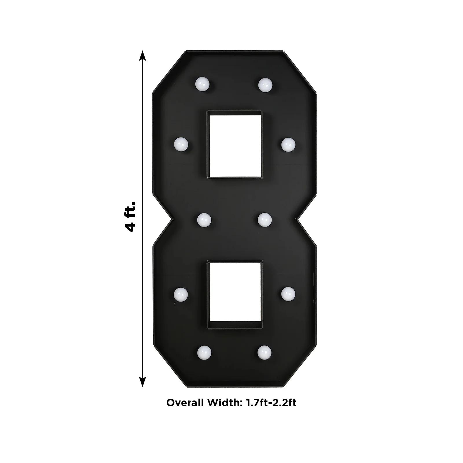 Giant LED Marquee Light Up Number "8", Black 4ft Pre-Cut Foam Board with 10 Warm White Battery Operated LEDs, Glue Gun and Sticks - Image 3
