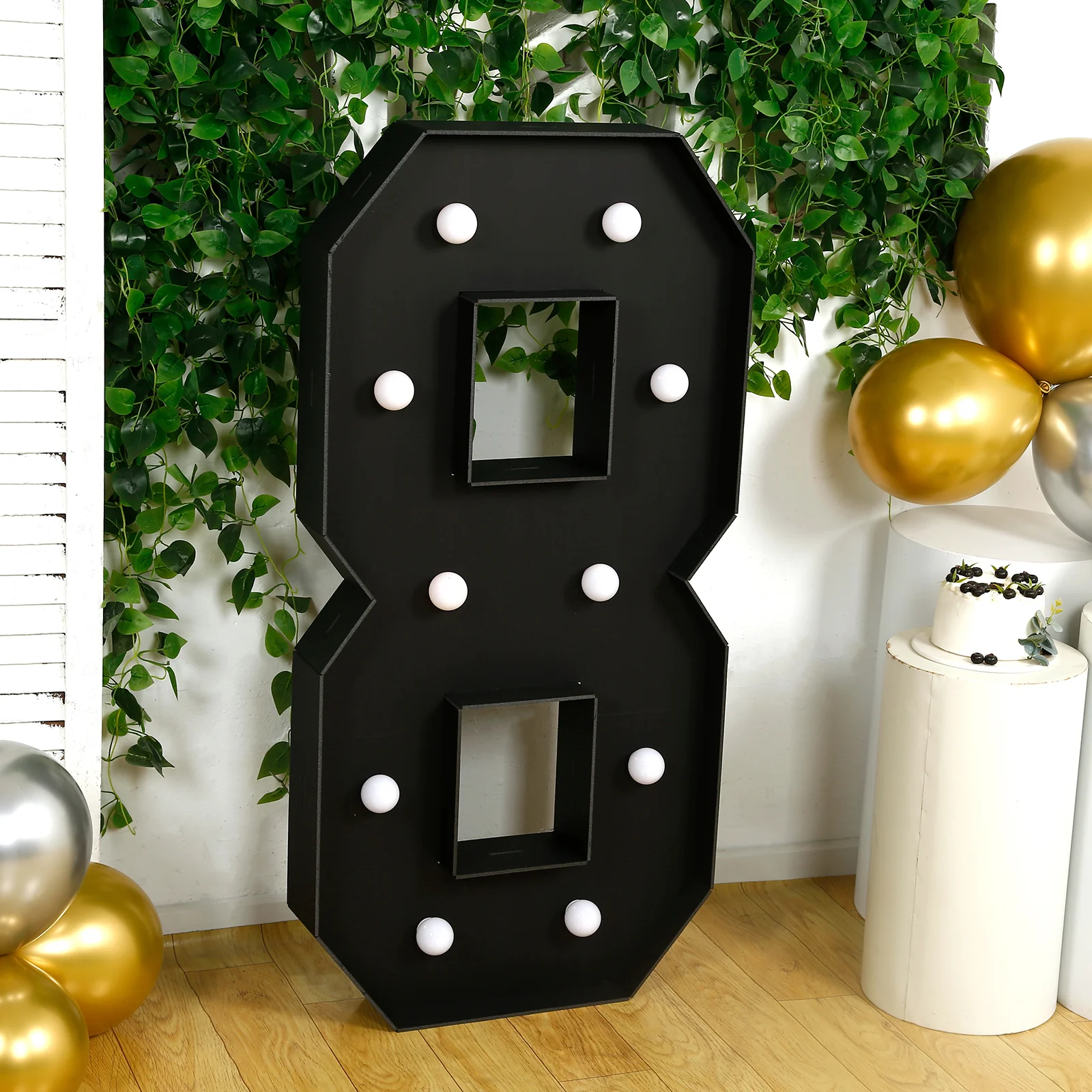 Giant LED Marquee Light Up Number "8", Black 4ft Pre-Cut Foam Board with 10 Warm White Battery Operated LEDs, Glue Gun and Sticks - Image 4
