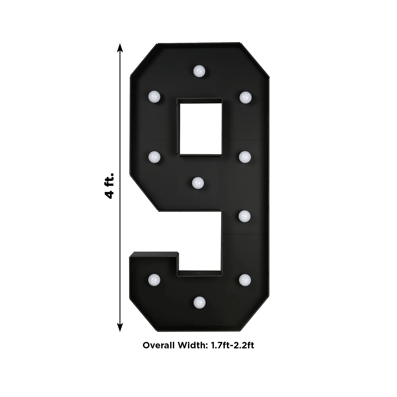 Giant LED Marquee Light Up Number "9", Black 4ft Pre-Cut Foam Board with 10 Warm White Battery Operated LEDs, Glue Gun and Sticks - Image 3