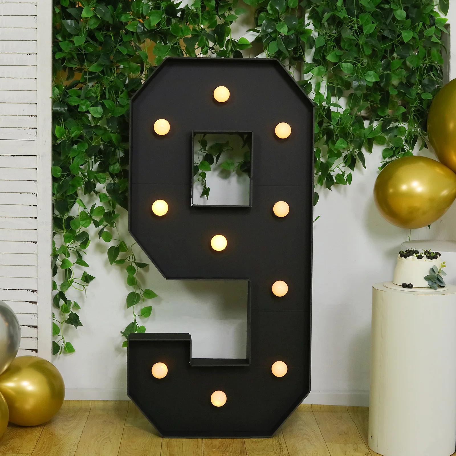 Giant LED Marquee Light Up Number "9", Black 4ft Pre-Cut Foam Board with 10 Warm White Battery Operated LEDs, Glue Gun and Sticks - Image 6