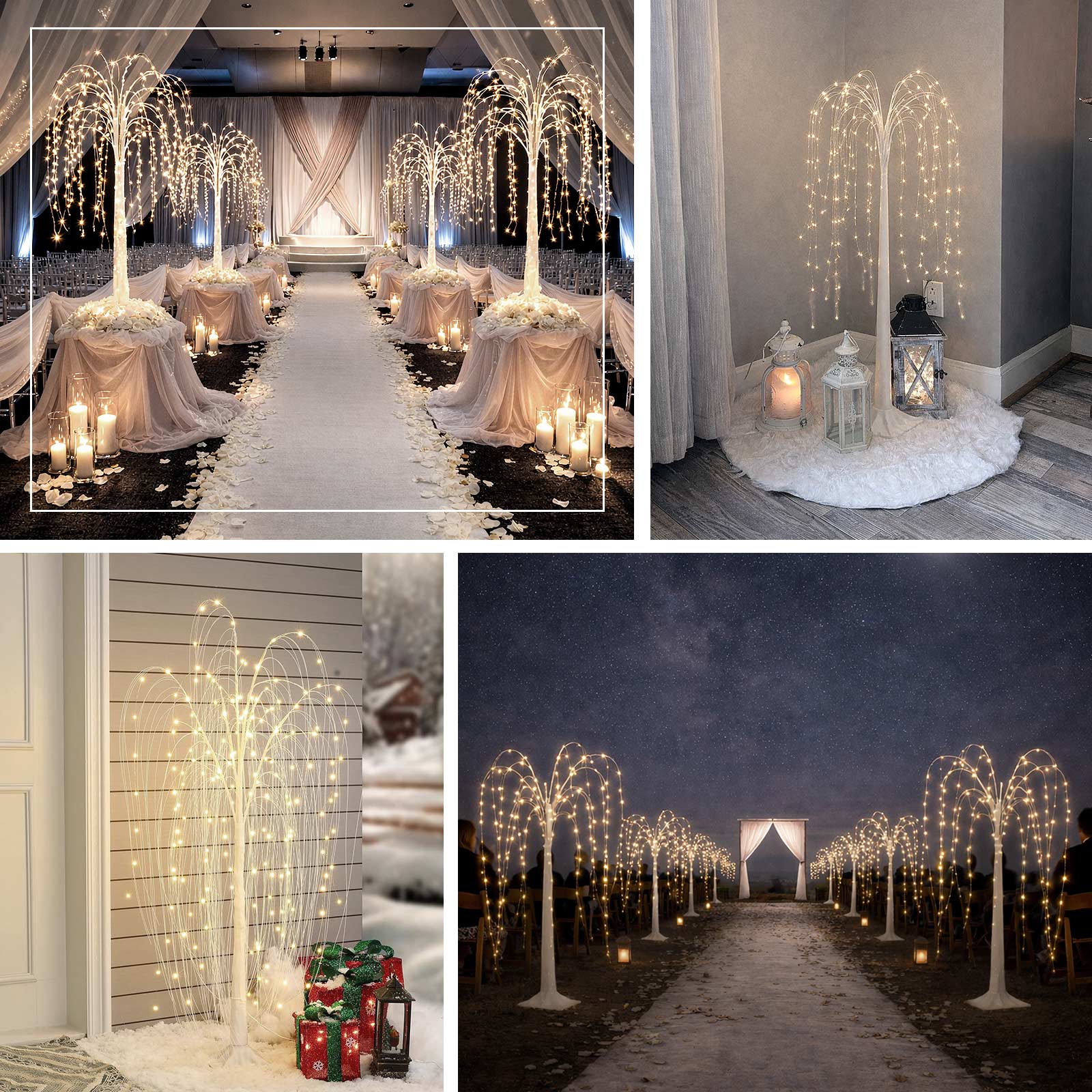 LED Weeping Willow Tree Light, 4ft Battery Operated White Decorative Tree with 180 Warm White LEDs - Image 5