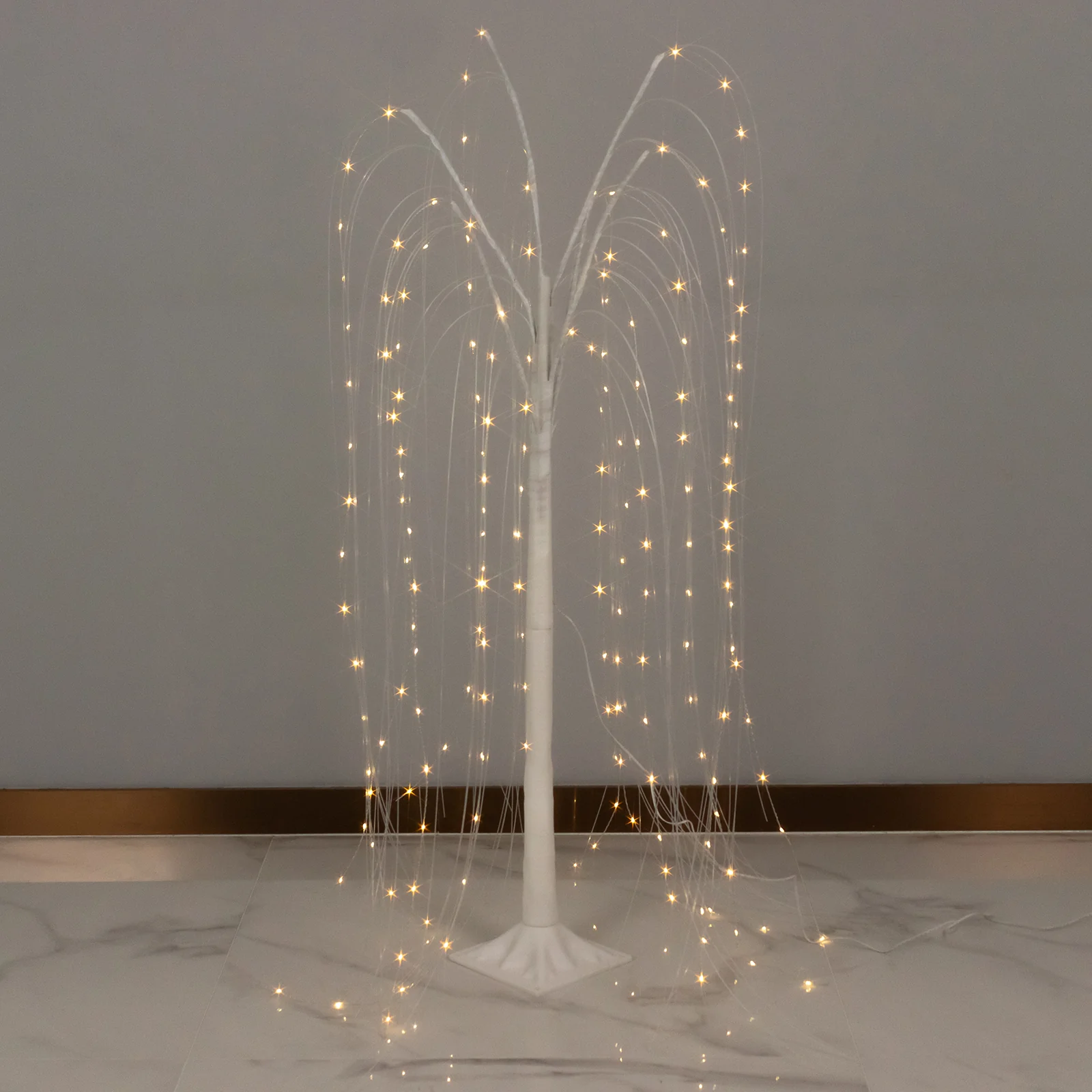 LED Weeping Willow Tree Light, 4ft Battery Operated White Decorative Tree with 180 Warm White LEDs - Image 6