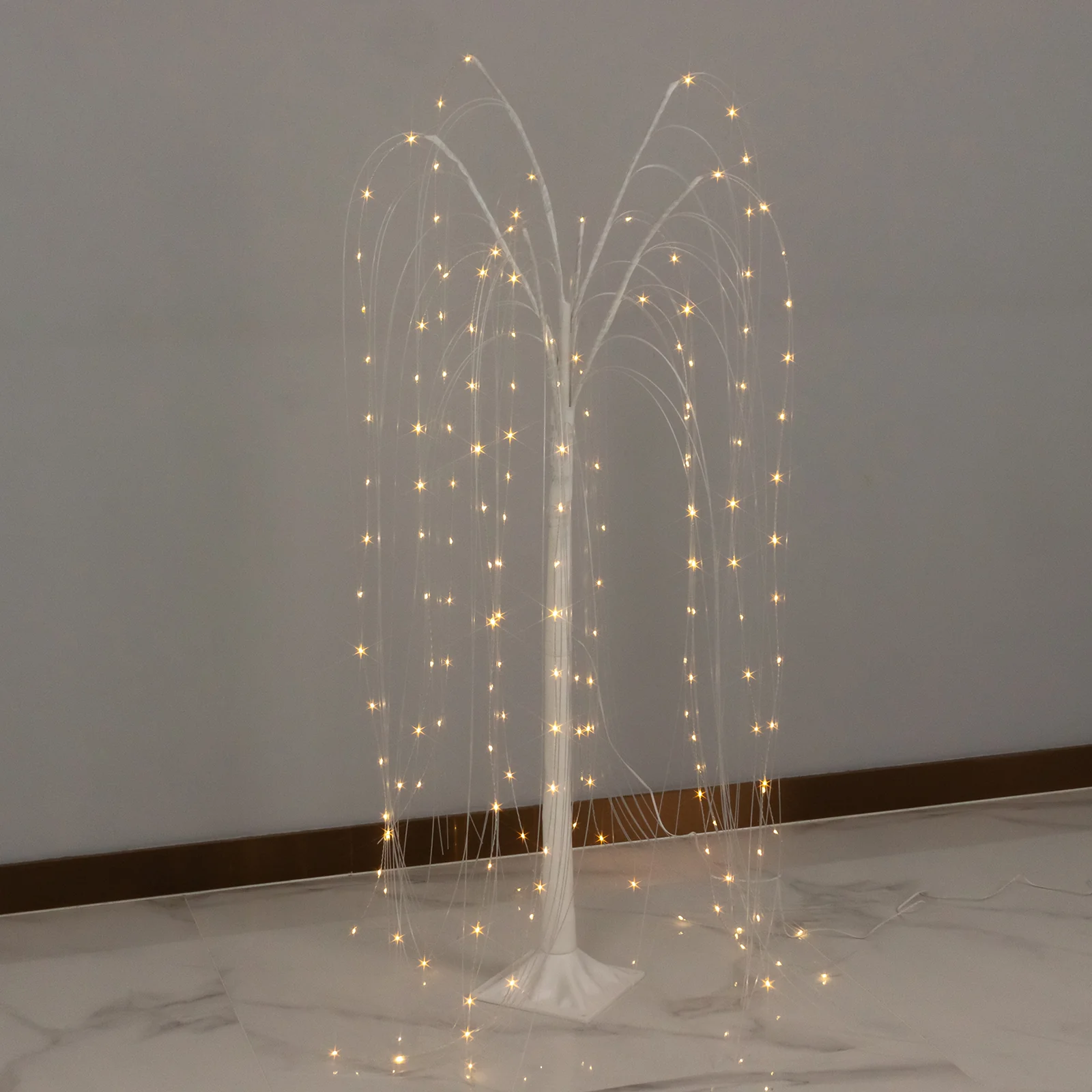 LED Weeping Willow Tree Light, 4ft Battery Operated White Decorative Tree with 180 Warm White LEDs - Image 8