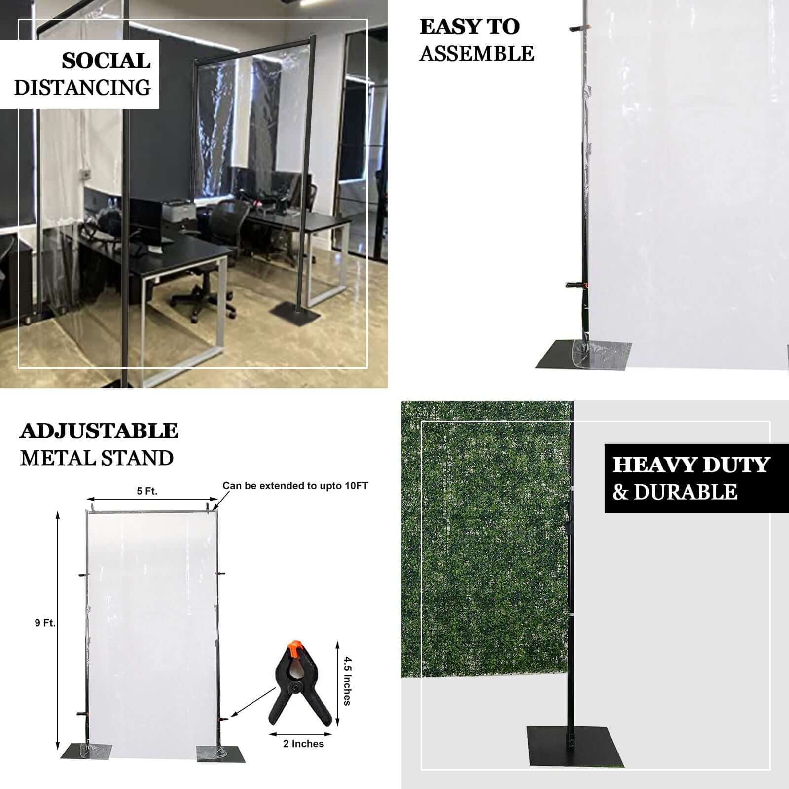4ft x 9ft Portable Isolation Wall with Artificial Grass Wall Panels, Floor Standing Sneeze Guard - Image 4