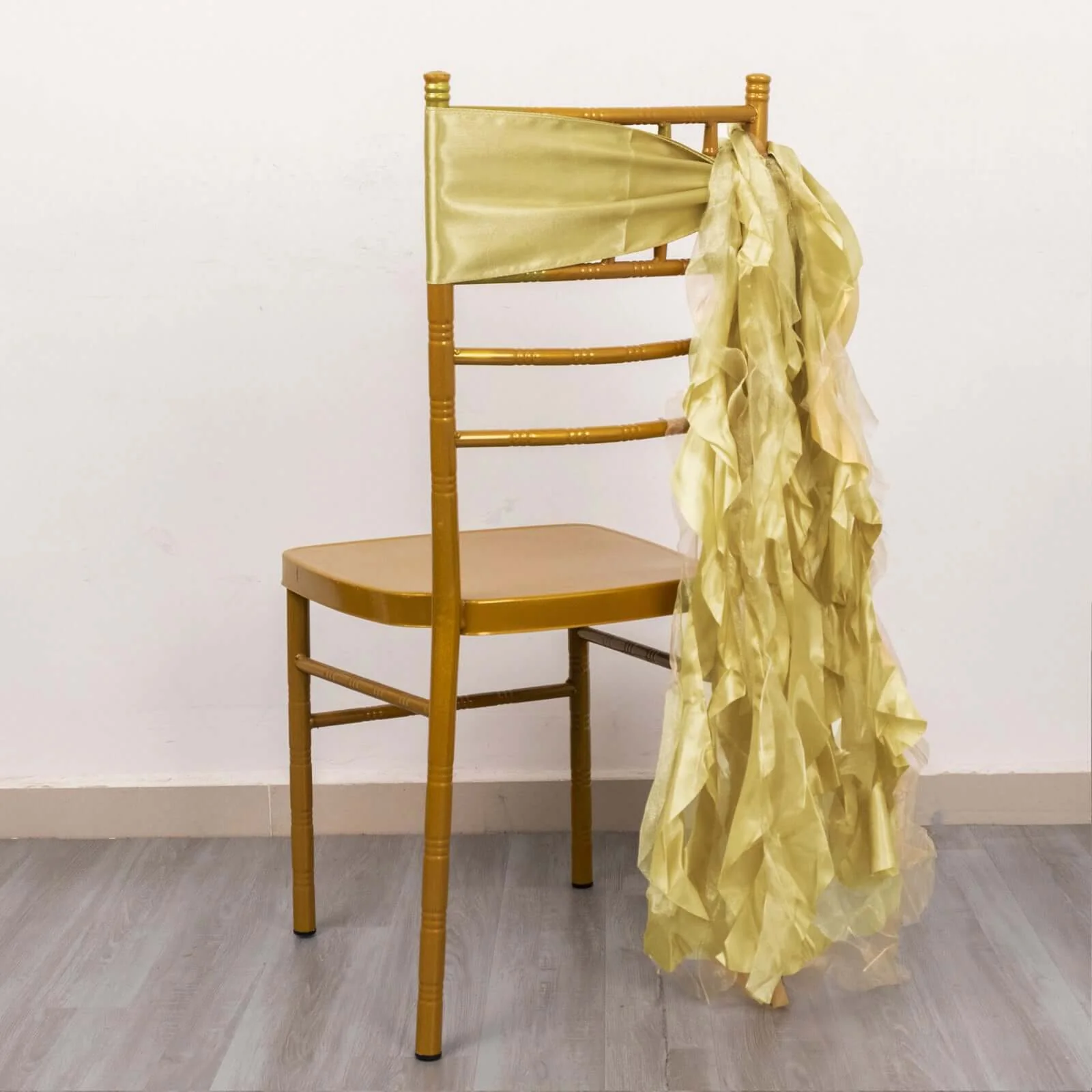 5 Pack Chiffon Satin Chair Sashes Champagne - Easy to Install Ruffled Curly Willow - Image 2