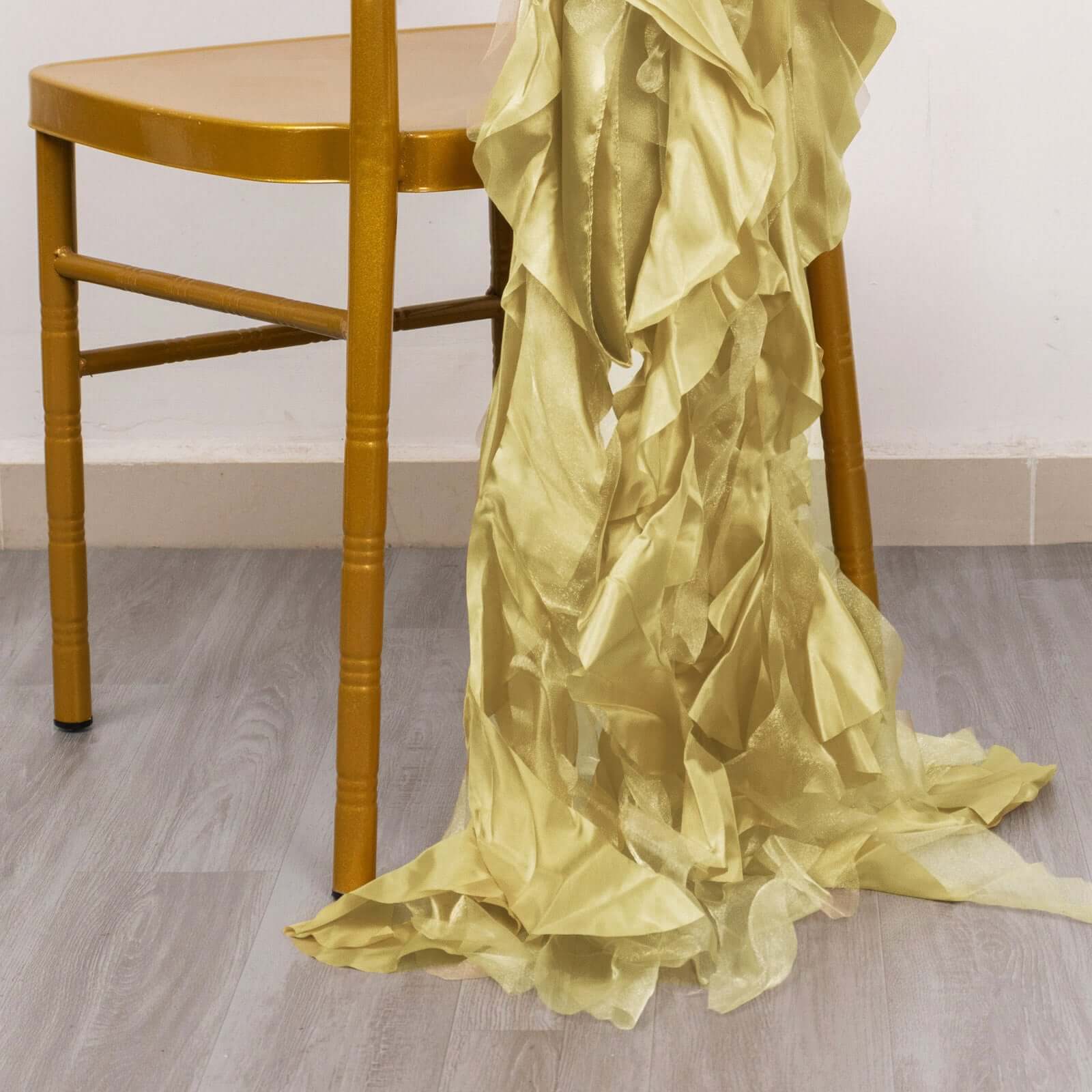 5 Pack Chiffon Satin Chair Sashes Champagne - Easy to Install Ruffled Curly Willow - Image 7