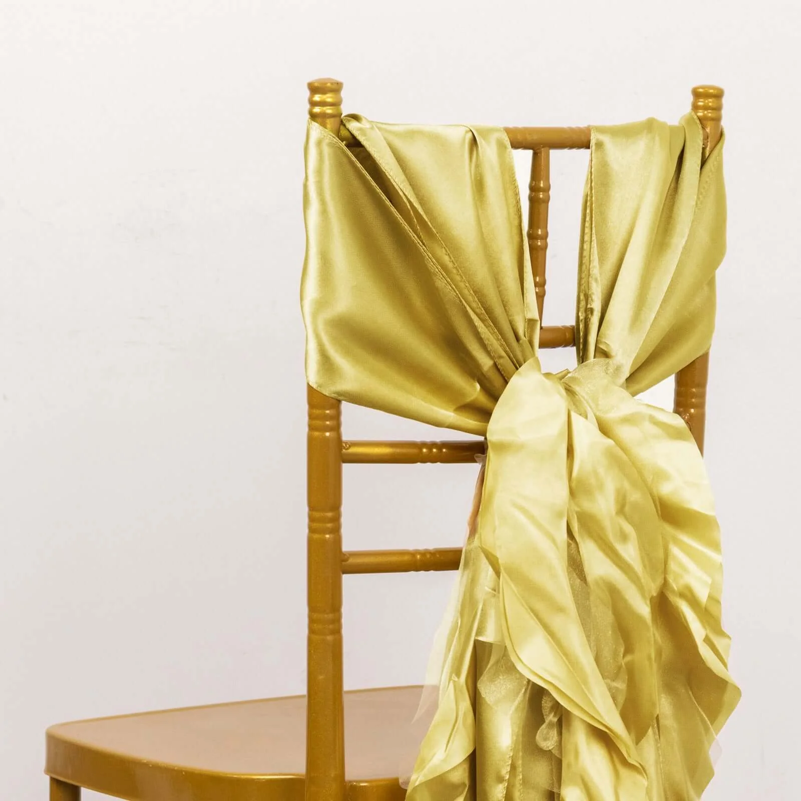 5 Pack Chiffon Satin Chair Sashes Champagne - Easy to Install Ruffled Curly Willow - Image 9