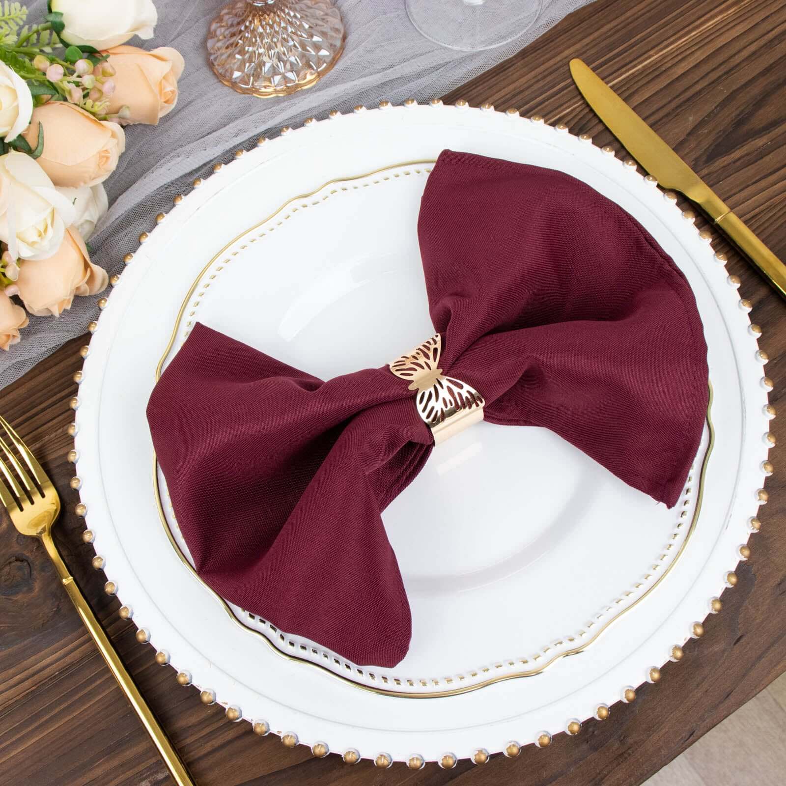 5 Pack Commercial Grade Polyester 20"x20" Napkins Burgundy - Wrinkle-Resistant & Durable Dinner Napkins - Image 6
