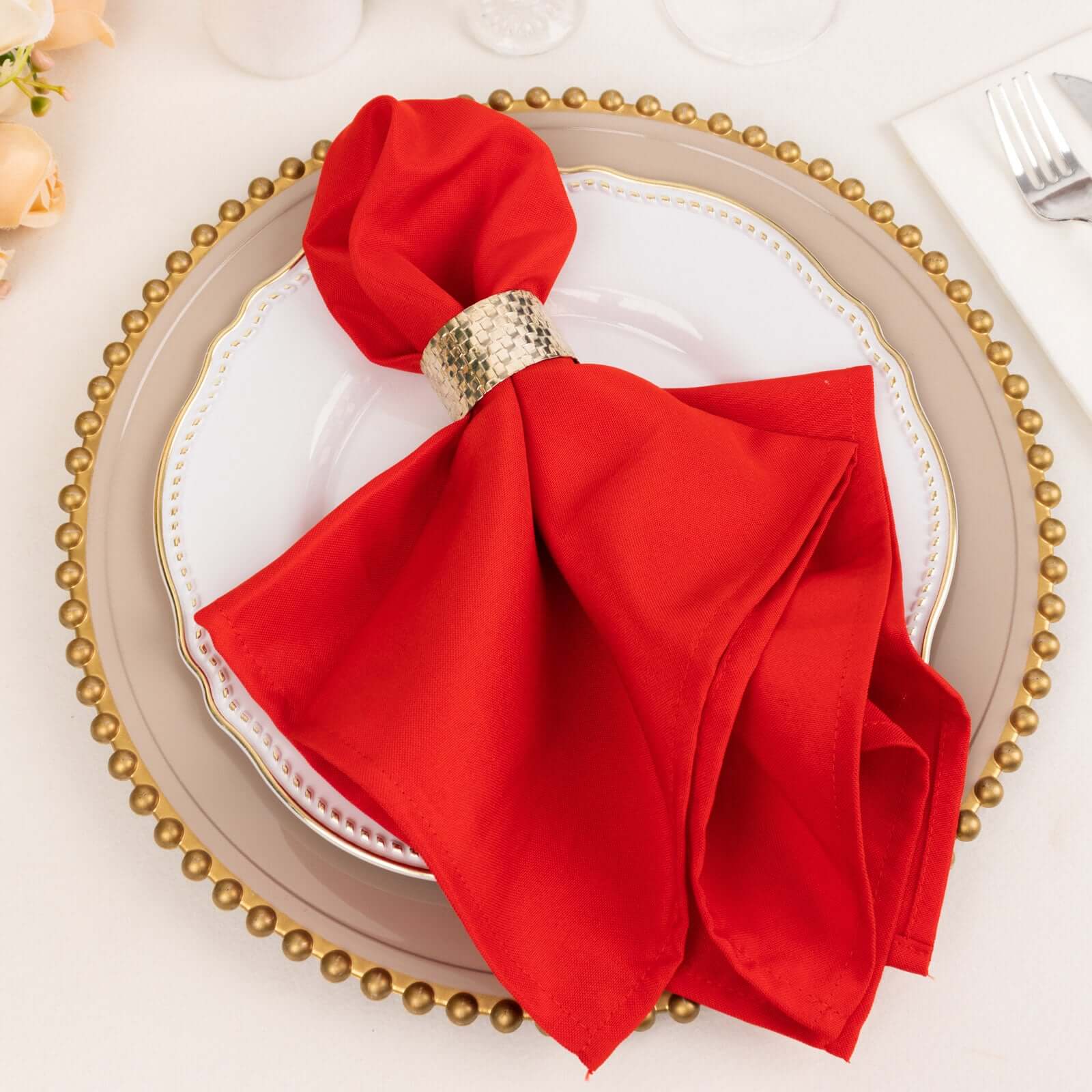 5 Pack Commercial Grade Polyester 20"x20" Napkins Red - Wrinkle-Resistant & Durable Dinner Napkins