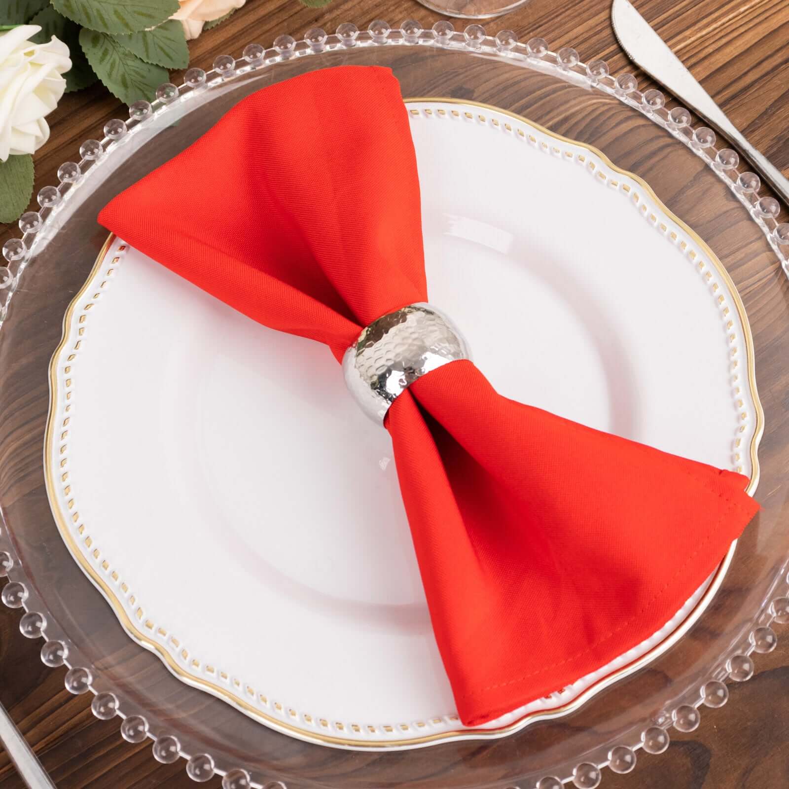5 Pack Commercial Grade Polyester 20"x20" Napkins Red - Wrinkle-Resistant & Durable Dinner Napkins - Image 2