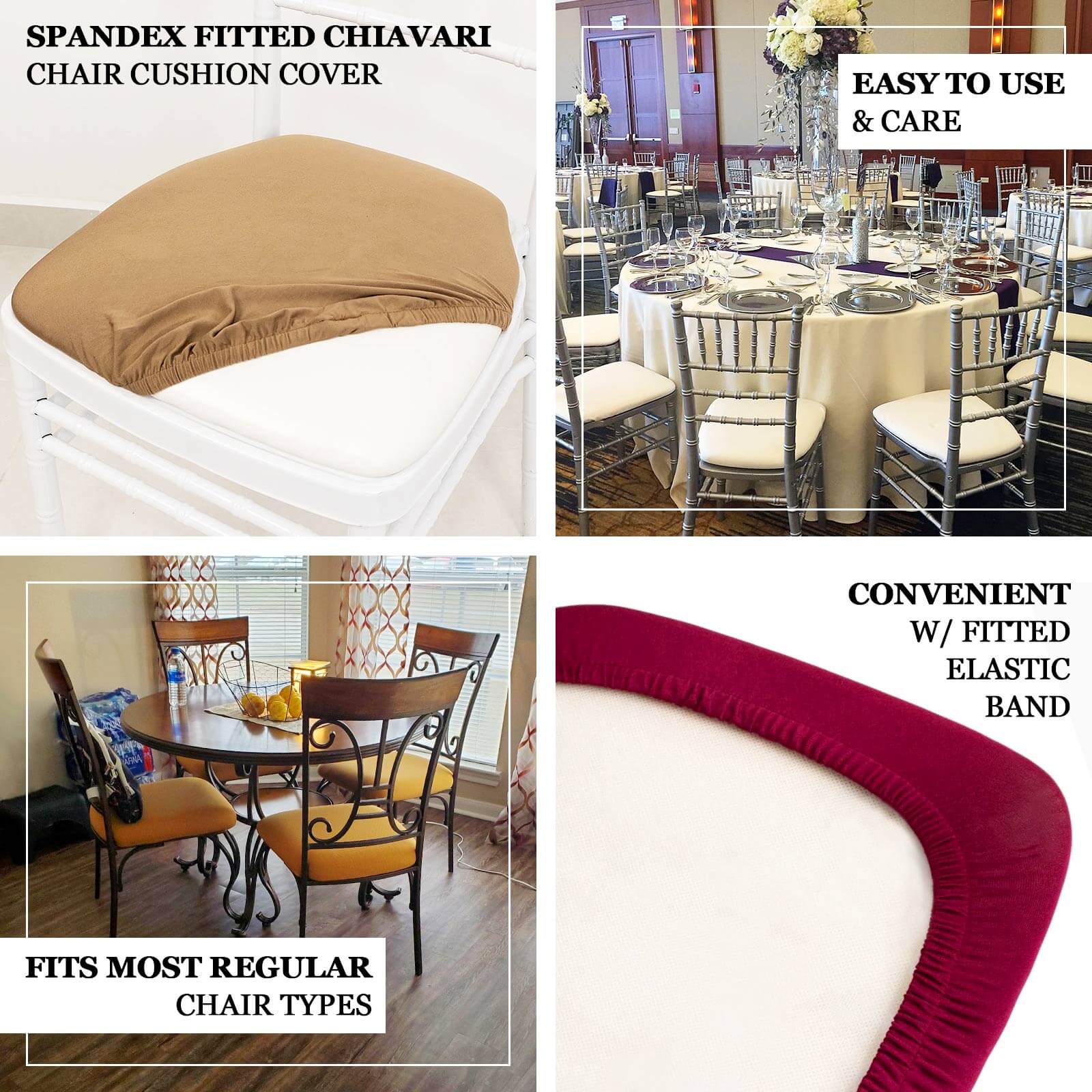 5 Pack Spandex Seat Pad Slipcovers for Chiavari Chairs Red - Washable Stretch Fitted Design for Dining Chairs - Image 4