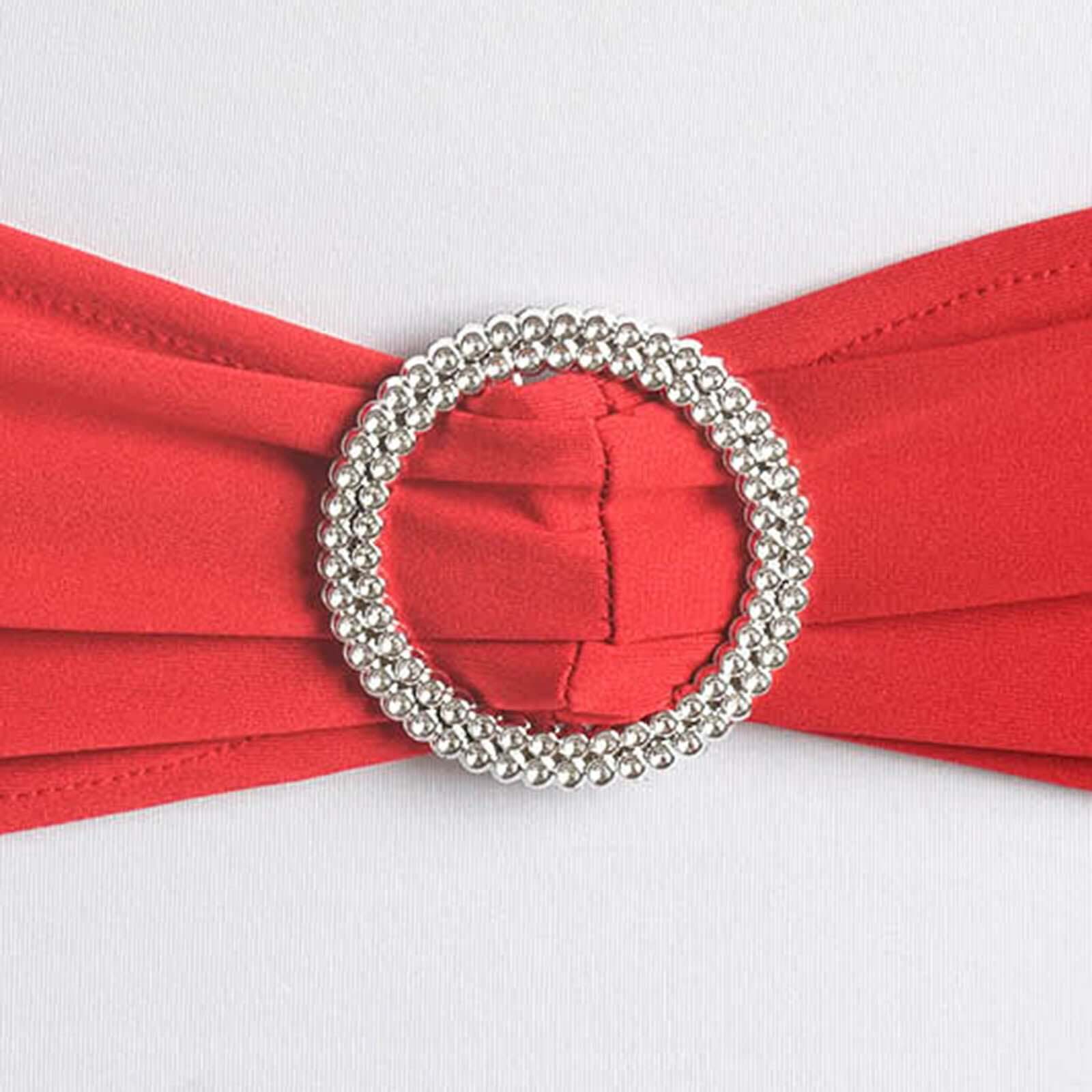 5 Pack Stretch Spandex Chair Sashes Red - Reusable Chair Bands with Silver Diamond Ring Slide Buckle 5"x14" - Image 11