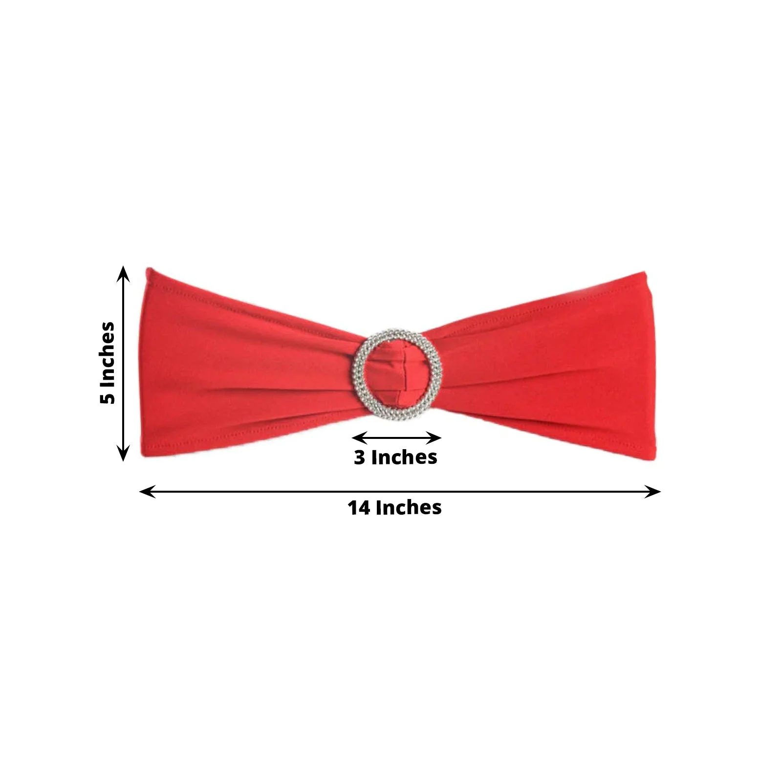 5 Pack Stretch Spandex Chair Sashes Red - Reusable Chair Bands with Silver Diamond Ring Slide Buckle 5"x14" - Image 3