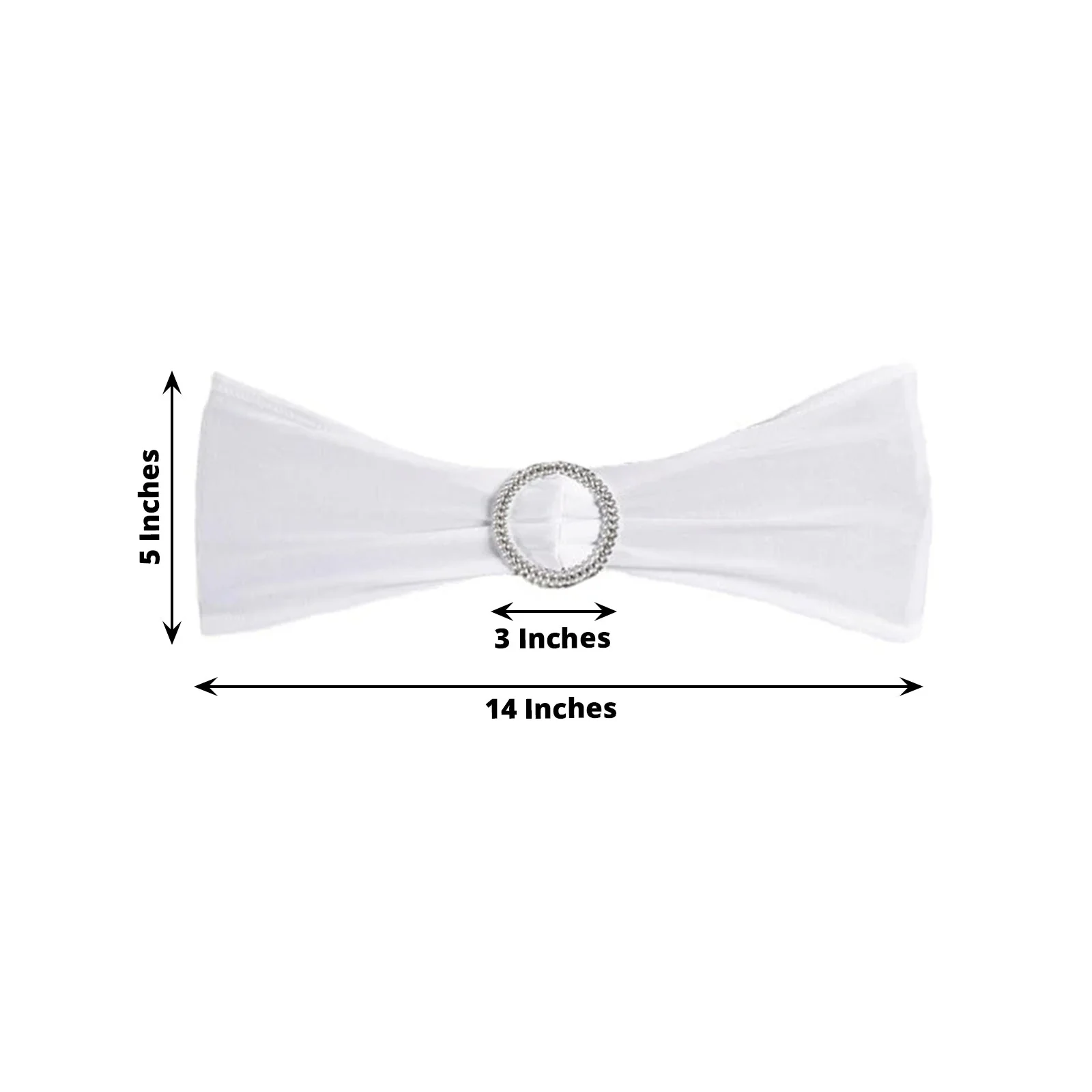 5 Pack Stretch Spandex Chair Sashes White - Classy Reusable Chair Bands with Silver Diamond Ring Slide Buckle 5"x14" - Image 3