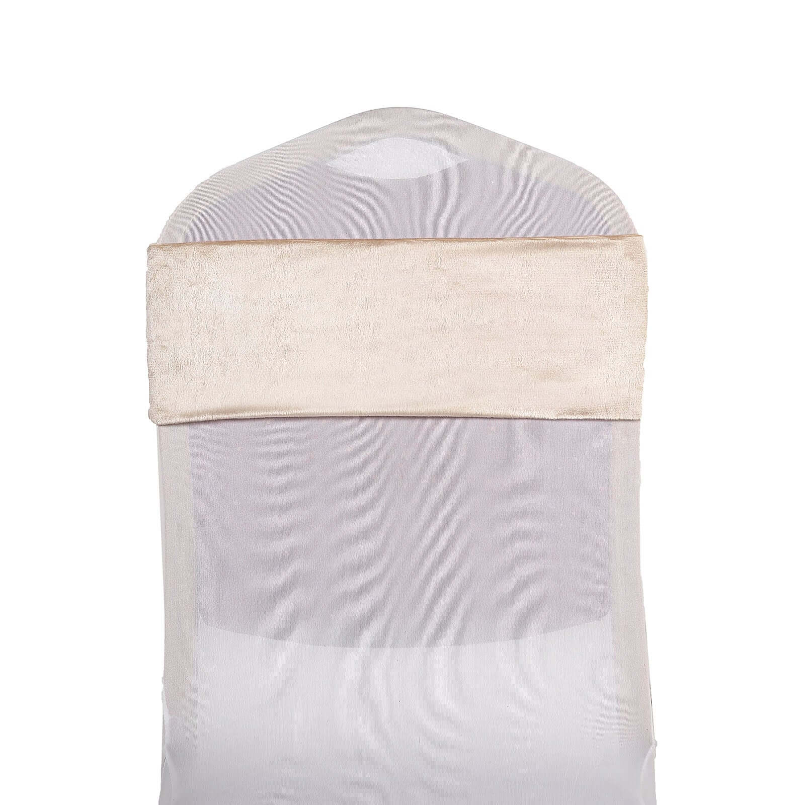 5 Pack Velvet Chair Sashes with Ruffled Center Champagne - Soft Stretchable Chair Bands - Image 11
